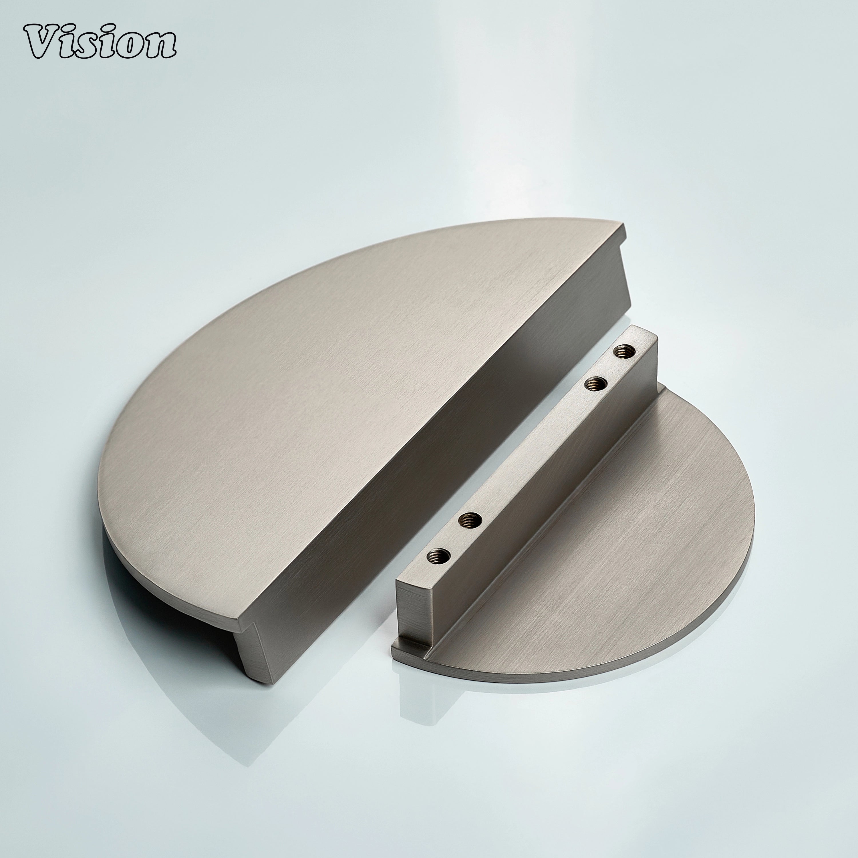 Silver solid brass half round cabinet handle in clean plain profile