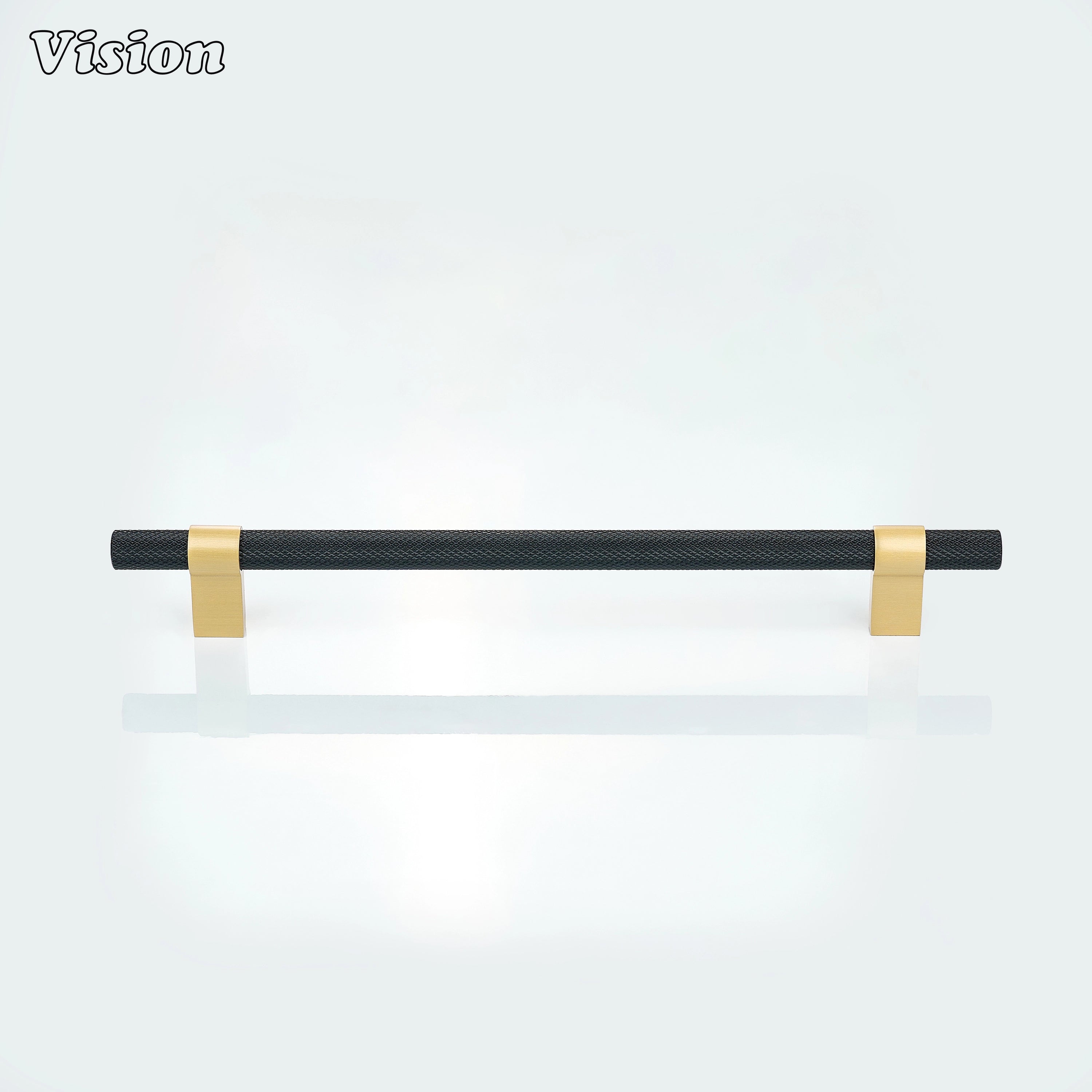 Modern Black and Gold cabinet handle with knurled grip and bar profile for custom furniture