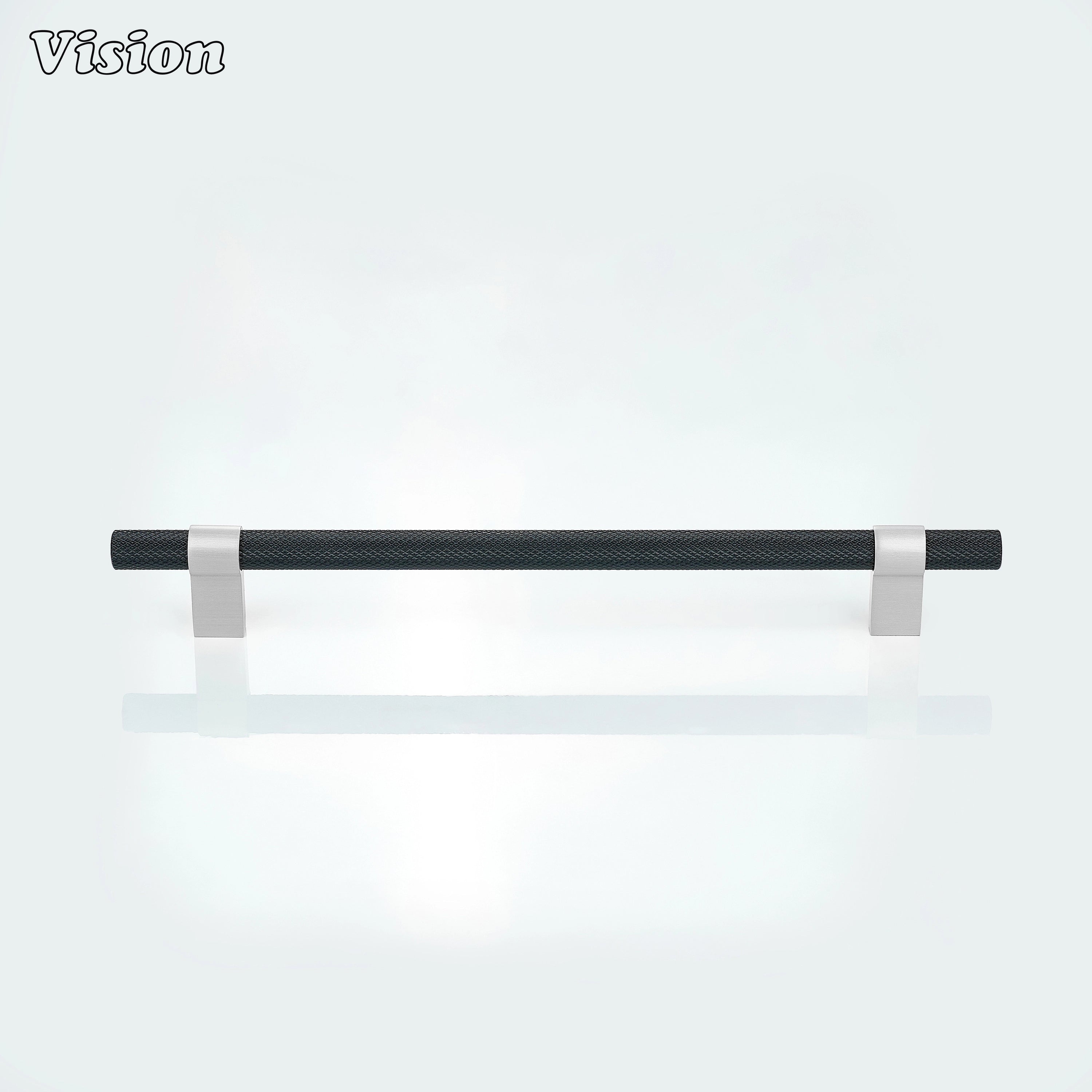 Contemporary Black and Silver cabinet handle with knurled cylindrical grip for furniture