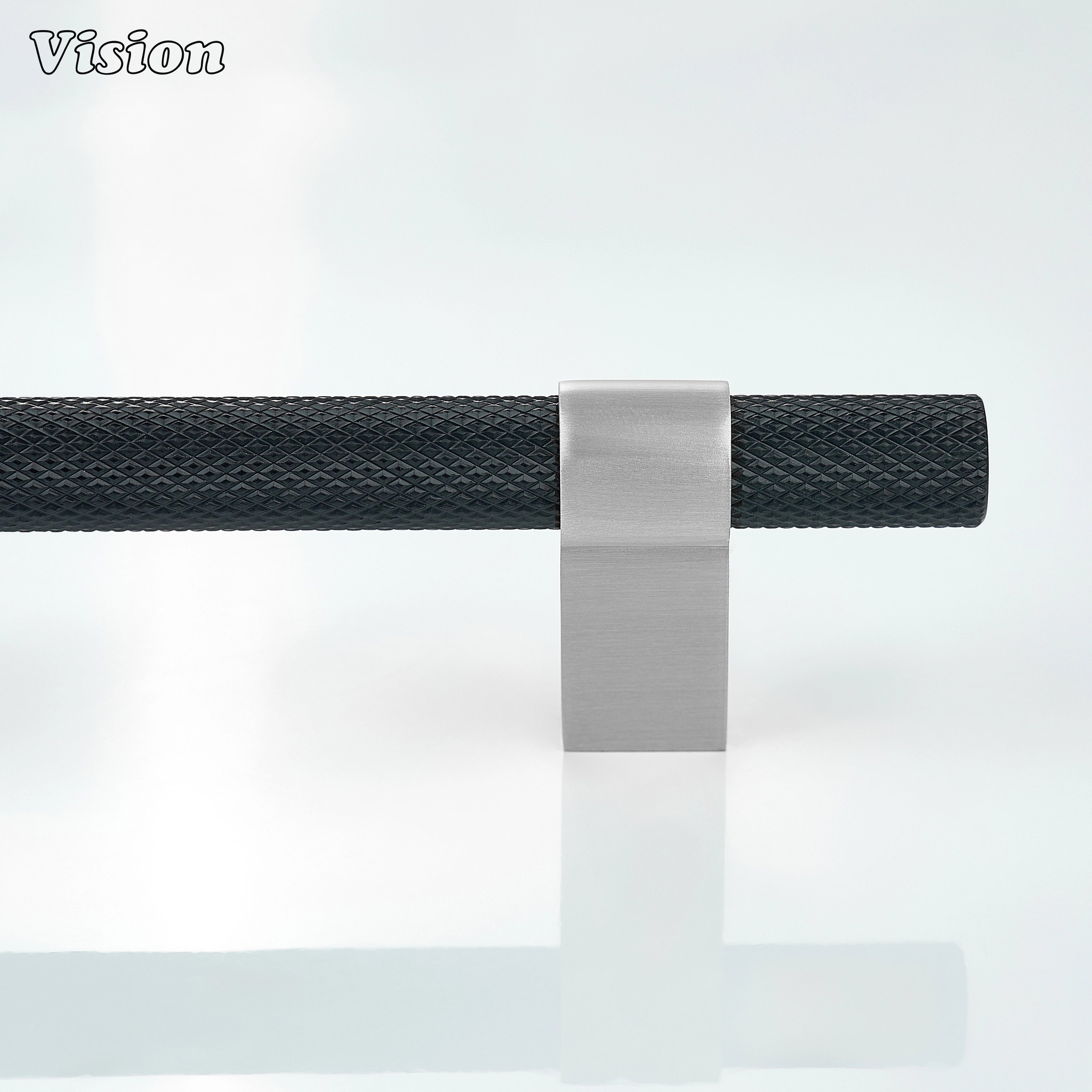 Luxury knurled cabinet handle in Black and Silver suited for premium furniture installations