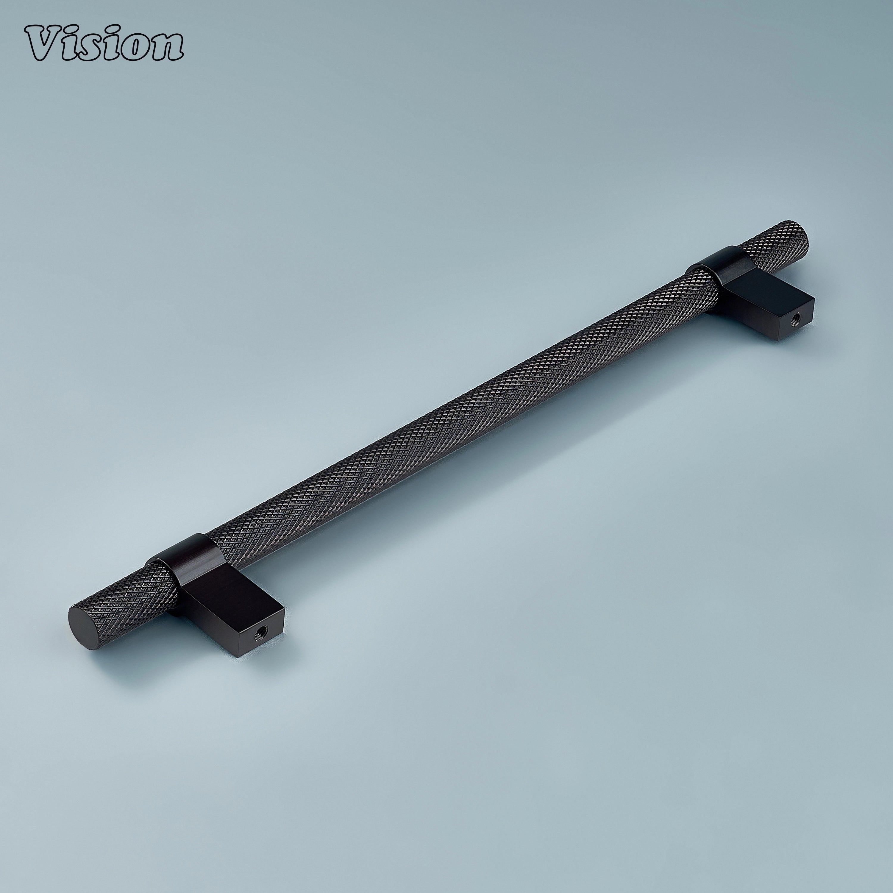 Dark bronze knurled handle with ringed supports suitable for premium drawers.