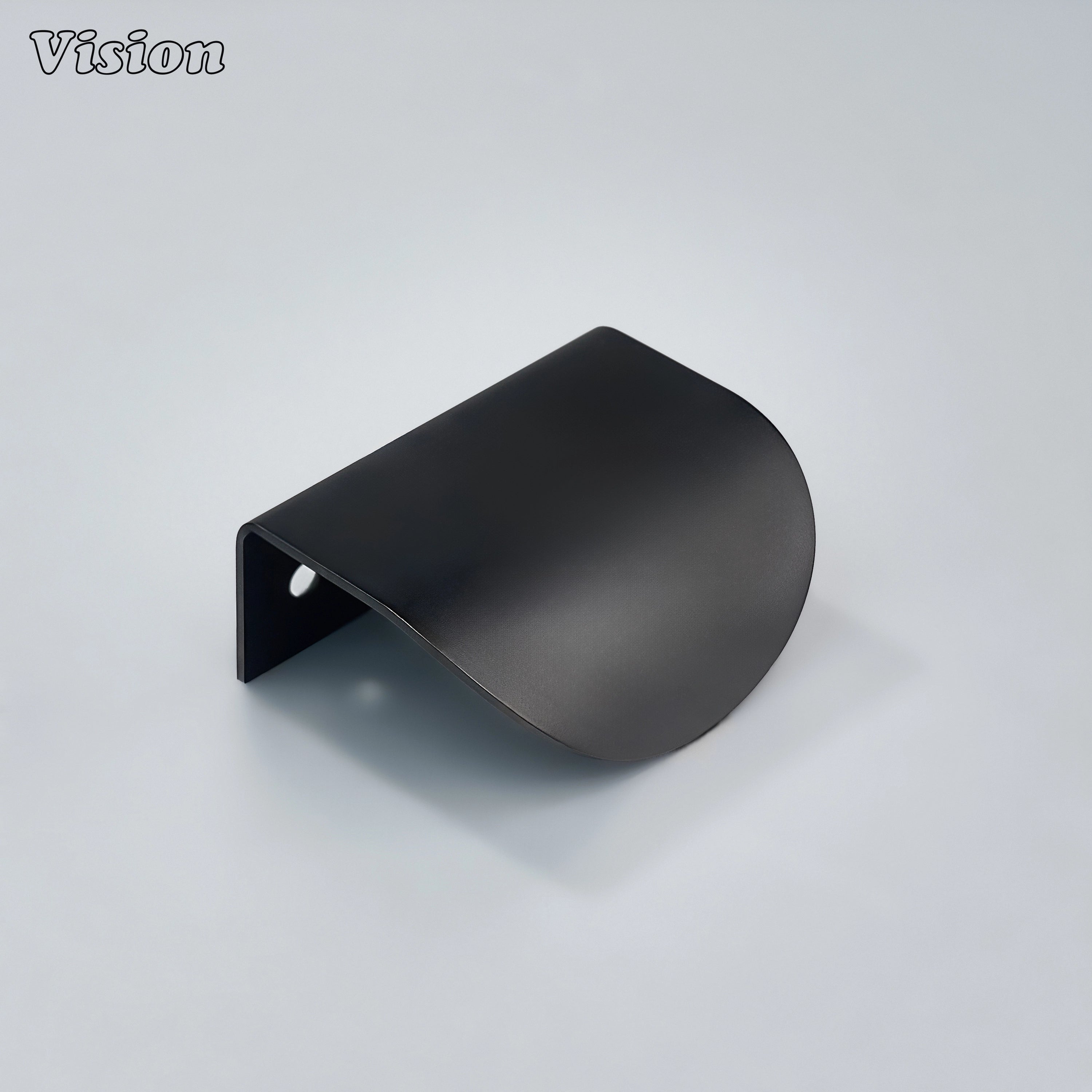 Cabinet handle with plain curved profile in Black finish, smooth round edge design for modern cabinets