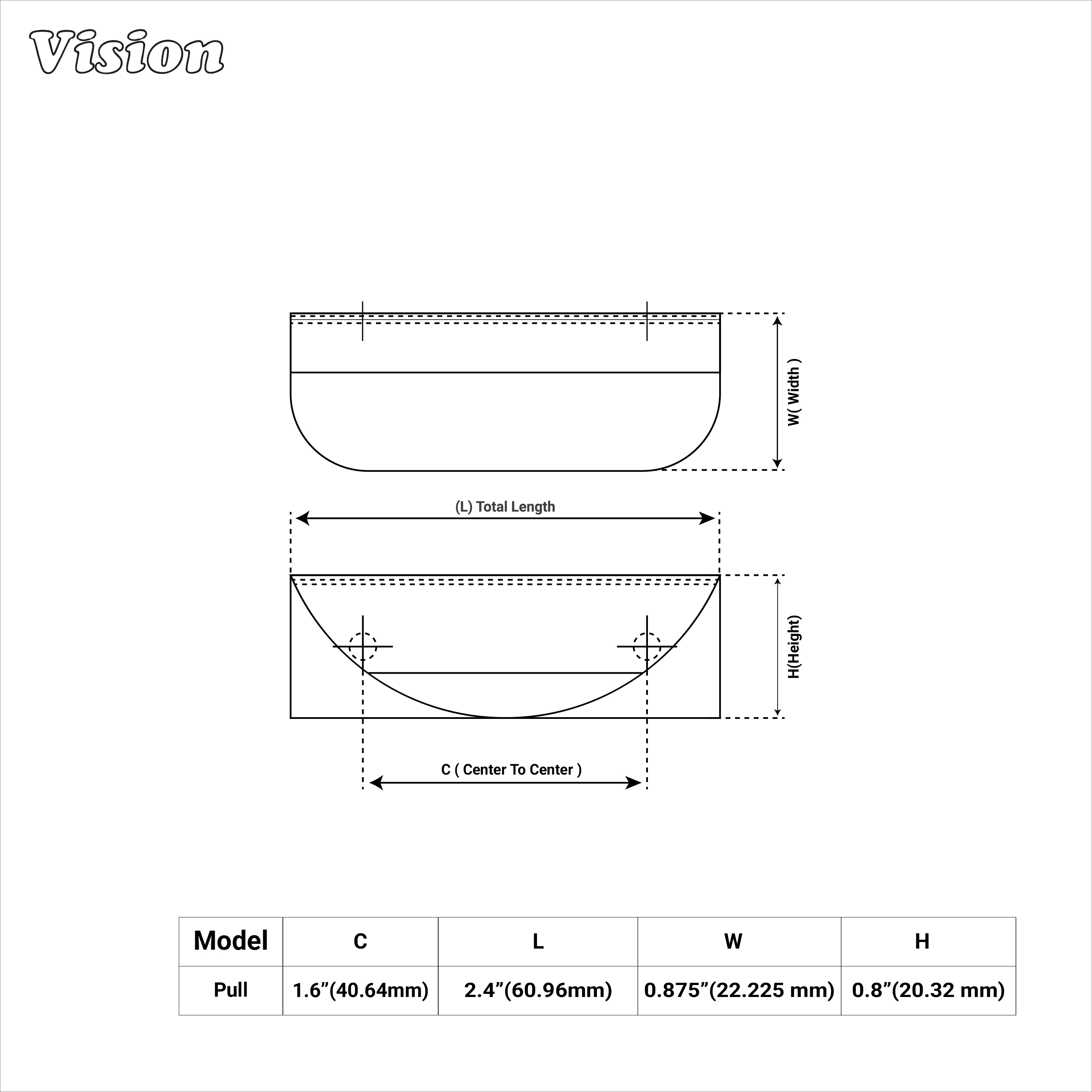 Cabinet handle in Black finish showing a clean curved plain design with round edges