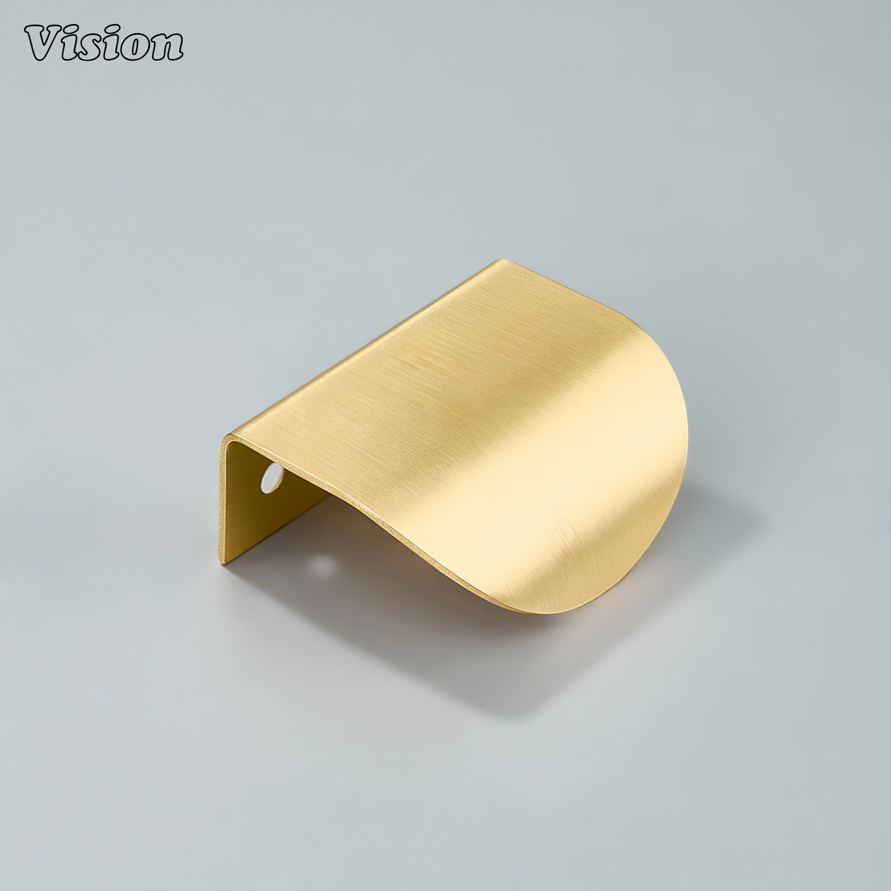 Cabinet handle with plain curved profile in Gold finish, smooth round edge design, used on kitchen cabinets and modern furniture
