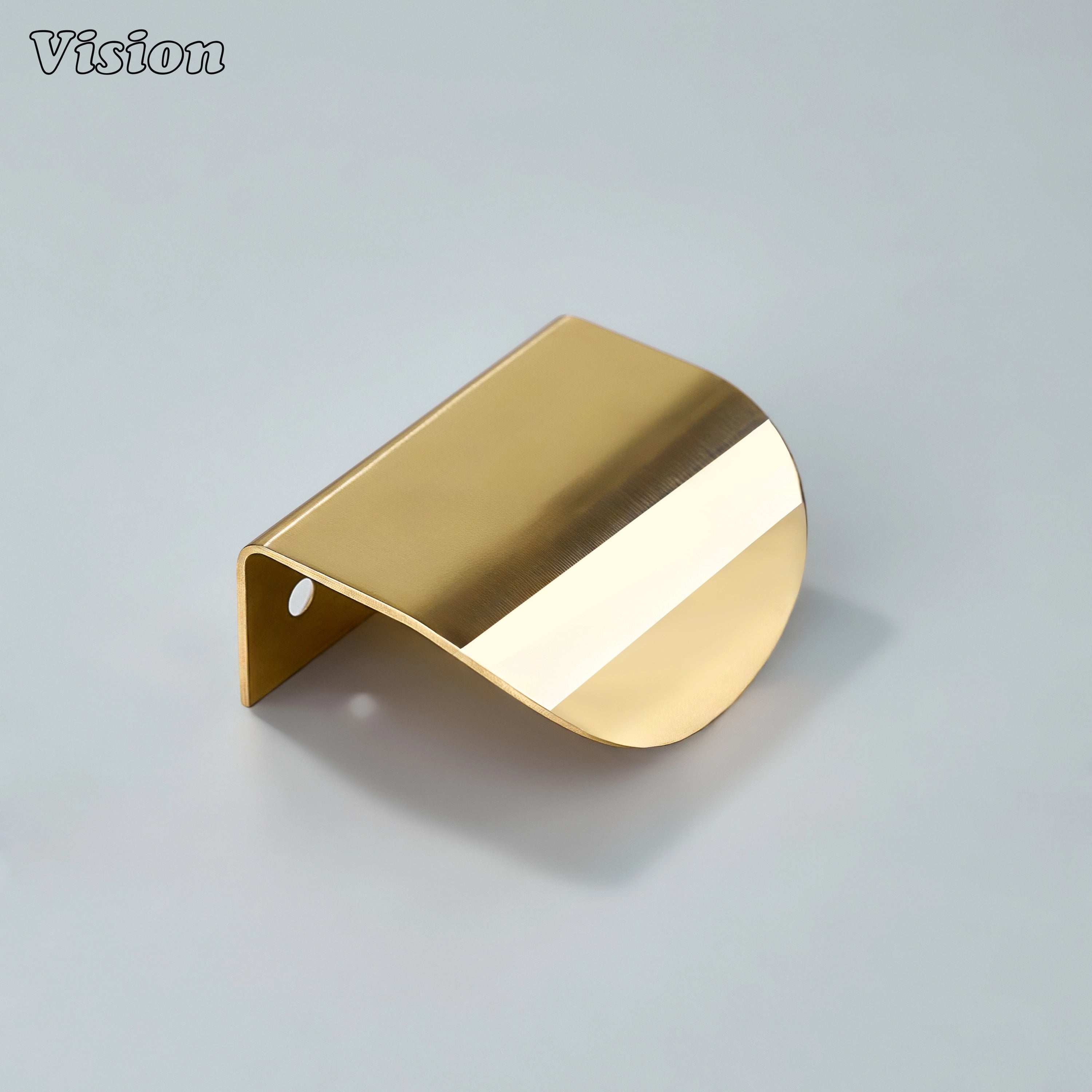 Cabinet handle with plain curved profile in Polished Brass Unlacquered finish, smooth round edge design for kitchen cabinets