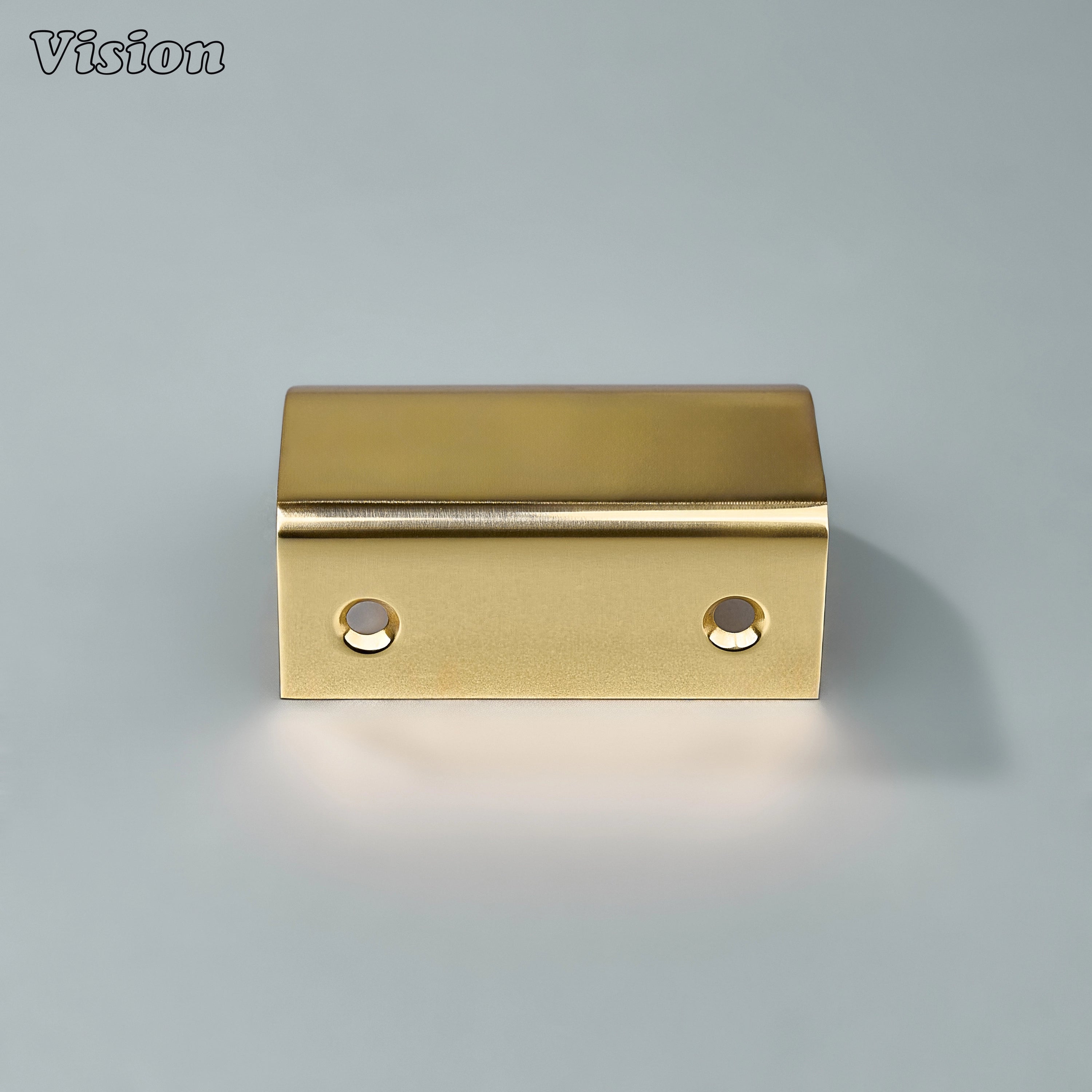 Solid brass cabinet handle in Polished Brass Unlacquered finish with plain curved profile for wardrobes