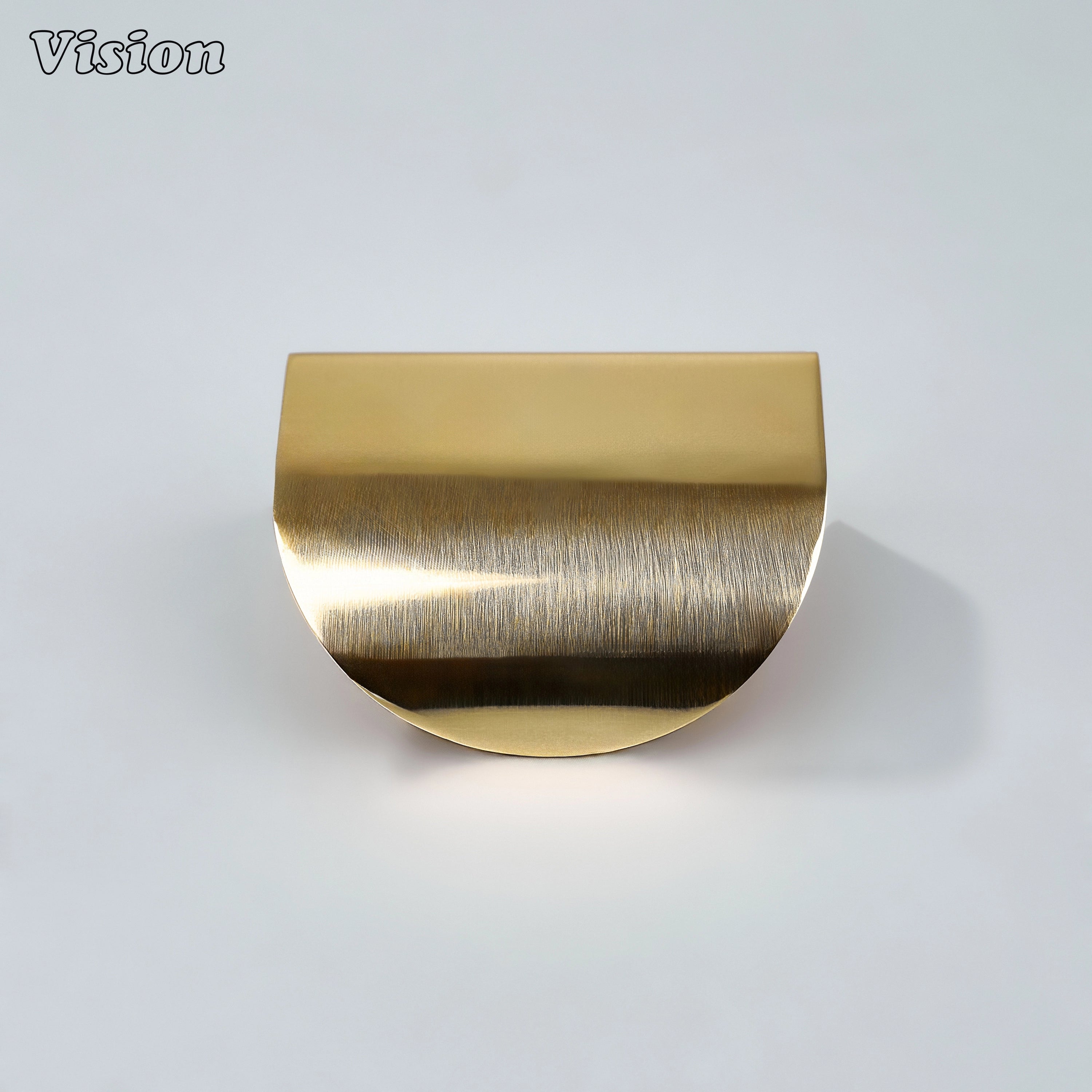 Polished Brass Unlacquered plain curve cabinet handle with smooth rounded edges for kitchen drawers