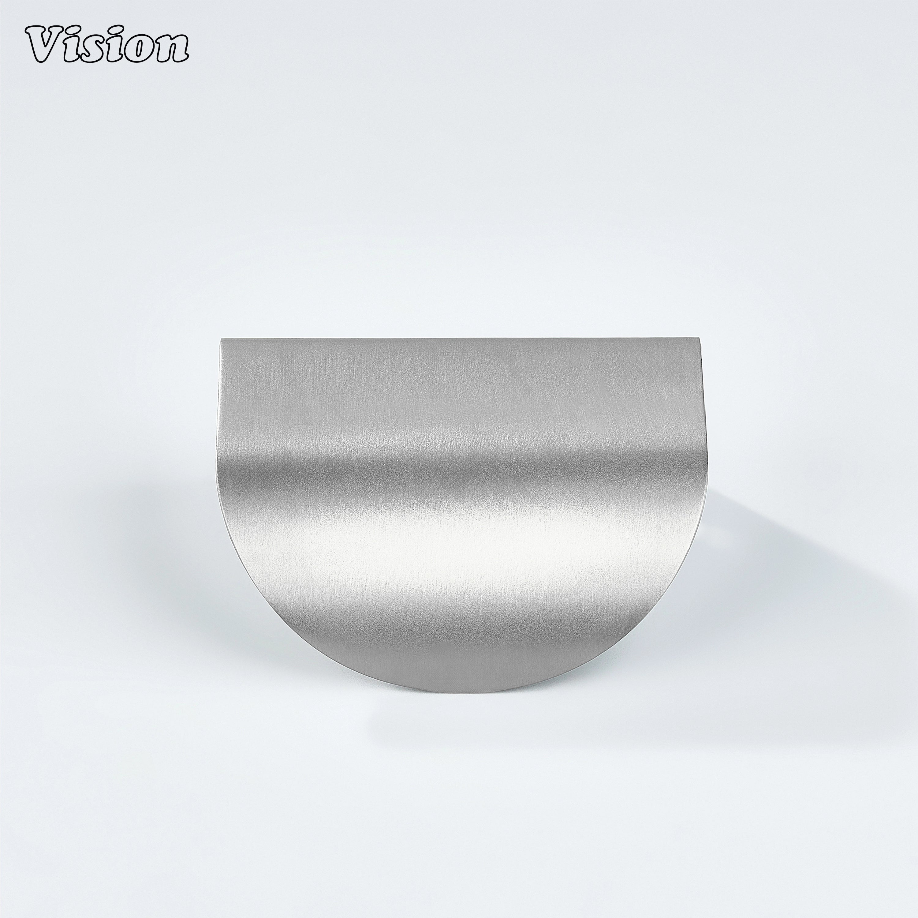 Plain curve brass cabinet pull in silver with soft curved edges, suited for kitchen cabinets.