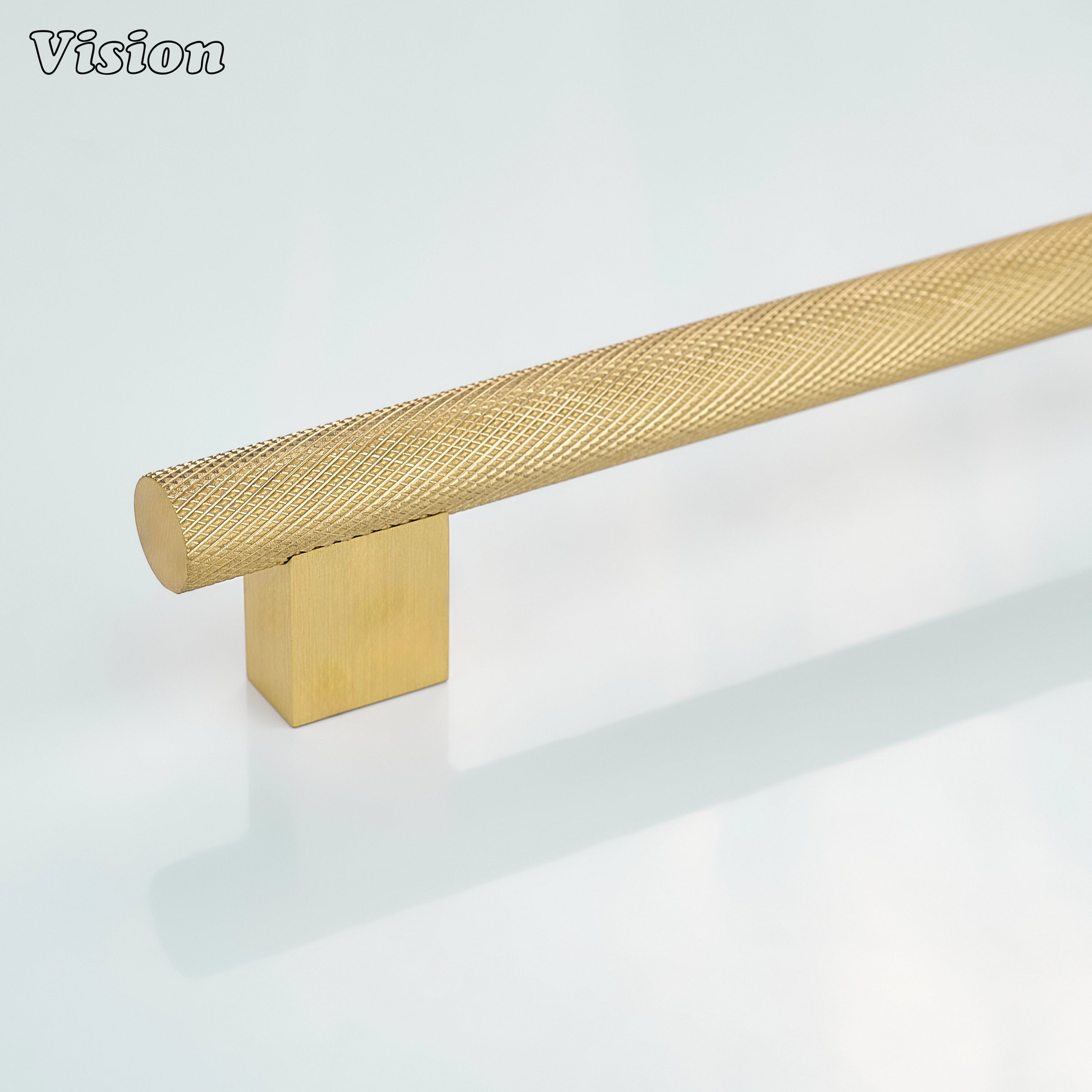 Knurled cabinet handle in Gold finish with square leg bar design for kitchen cabinets