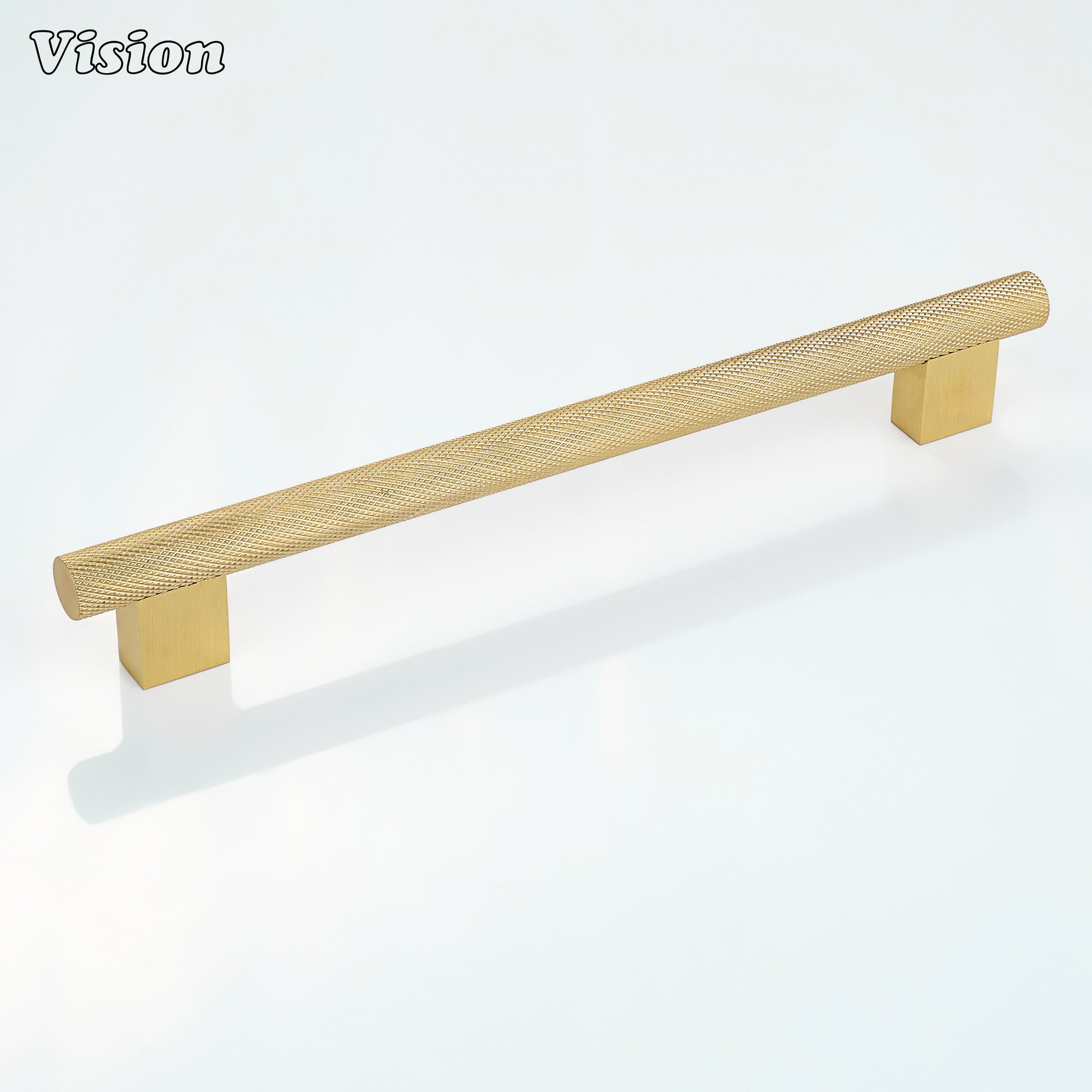 Gold knurled brass cabinet handle featuring square legs for modern wardrobes