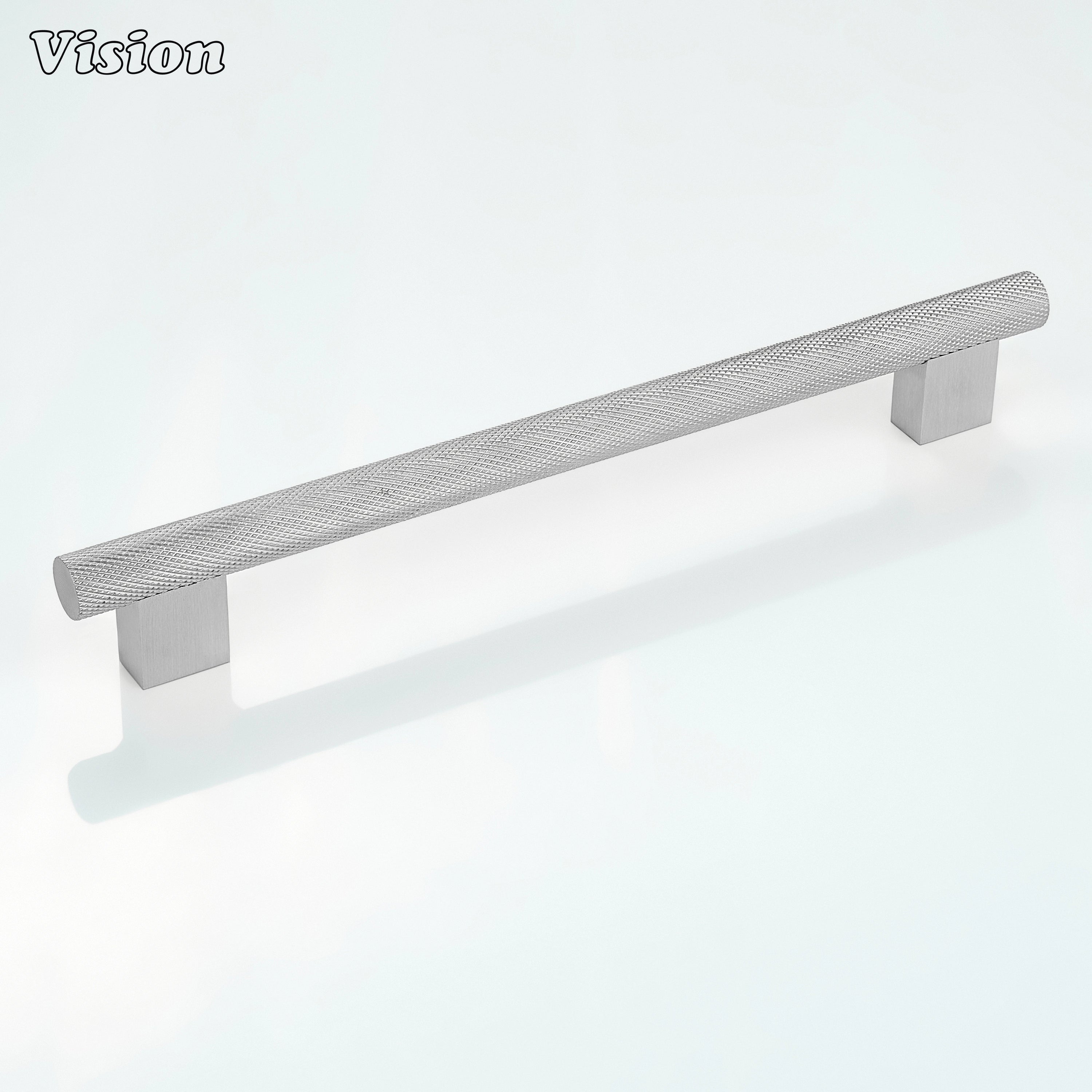 Silver knurled brass cabinet handle for modern kitchen cabinets