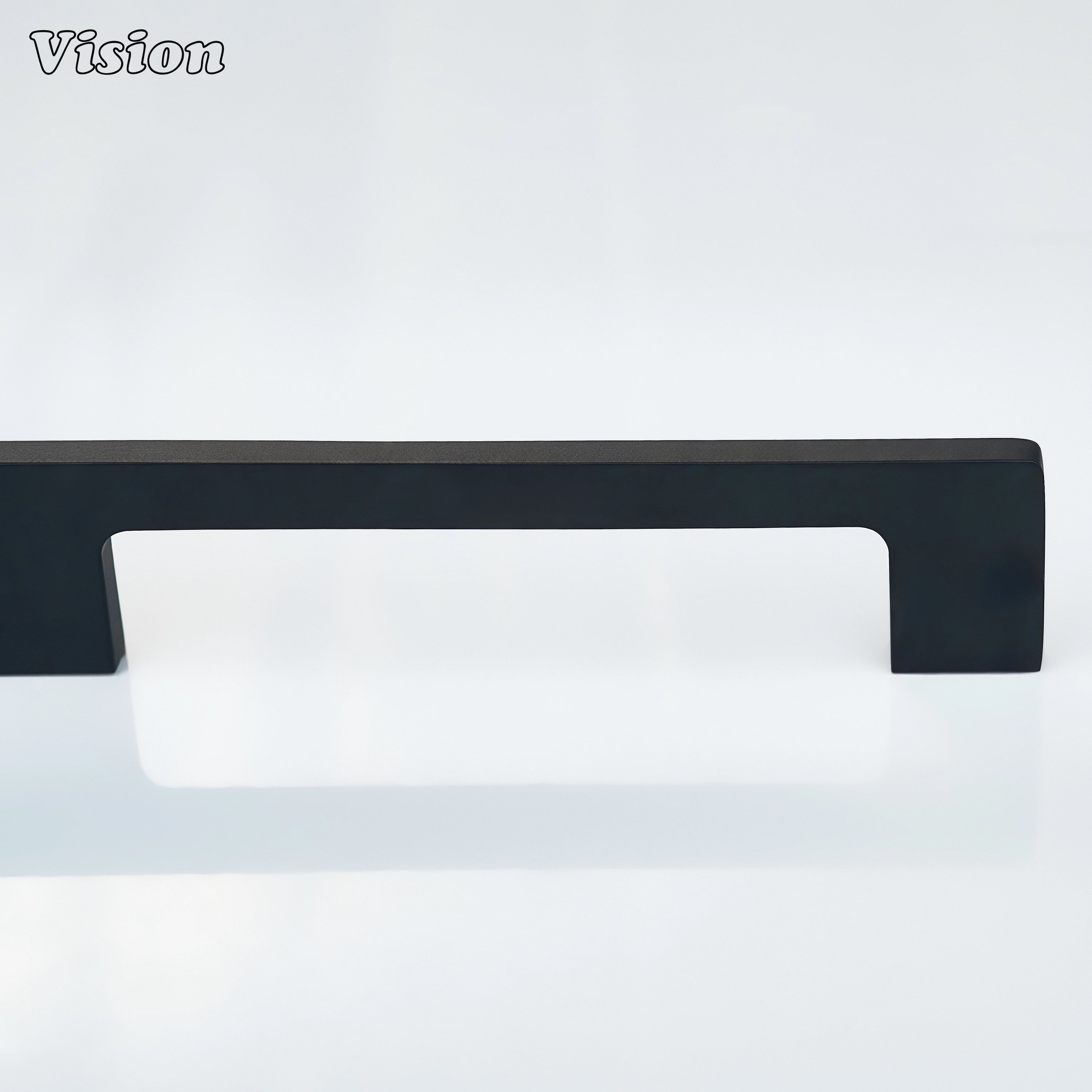Black cabinet handle showing plain slim profile for wardrobes
