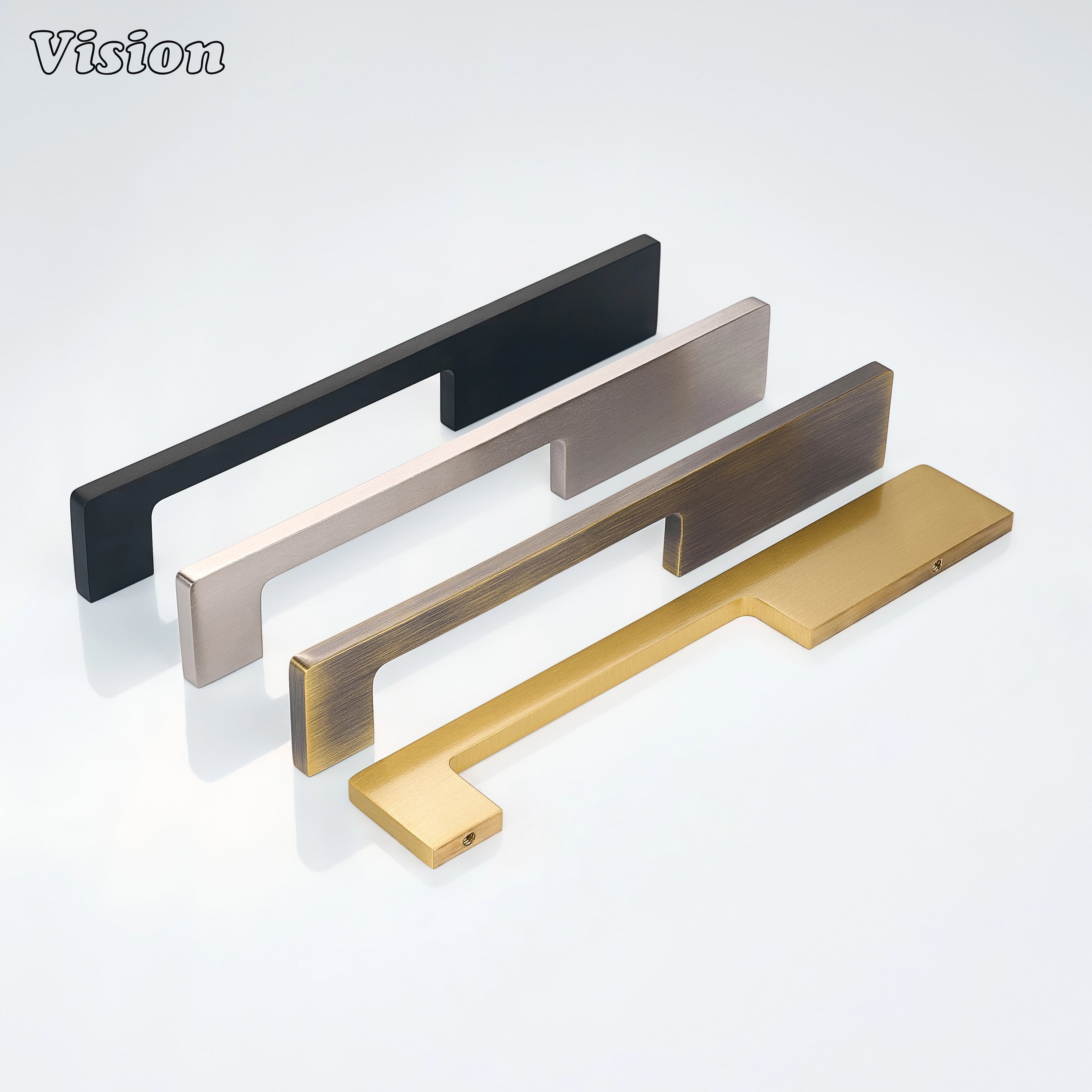 Gold brass cabinet handle with flat linear form for drawer storage furniture