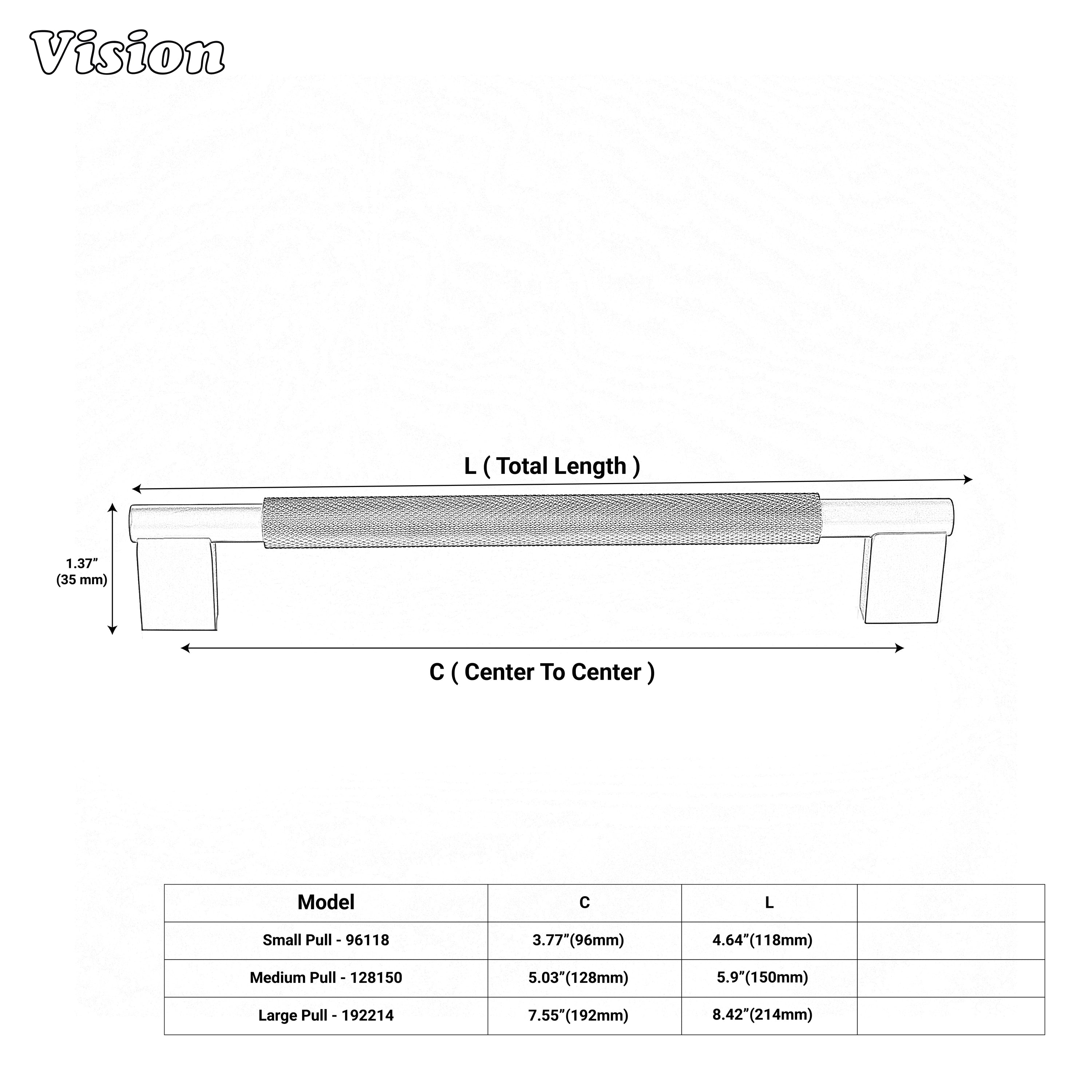 Black knurled cabinet handle for modern kitchen storage