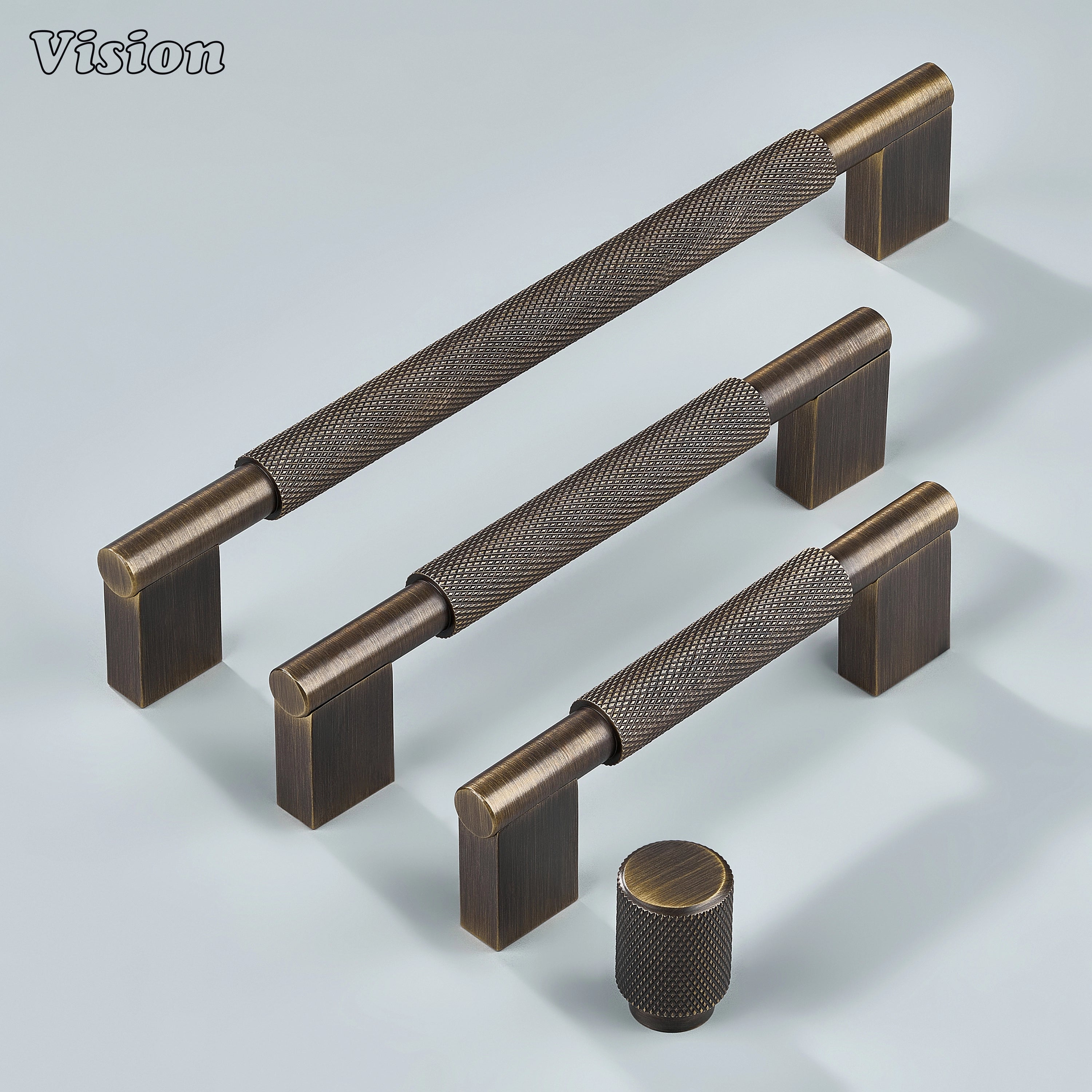 Kronos Knurled Brass Cabinet Handle - Antique Bronze