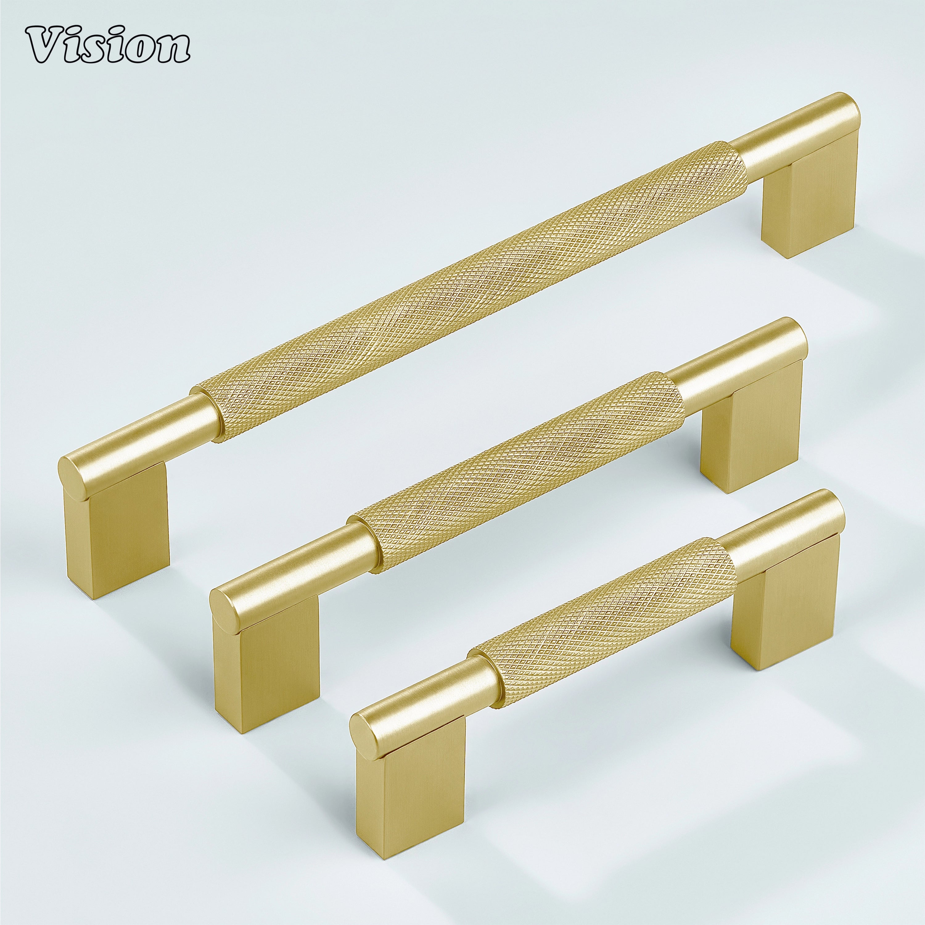 Gold Kronos knurled bar pull close-up showing textured pattern