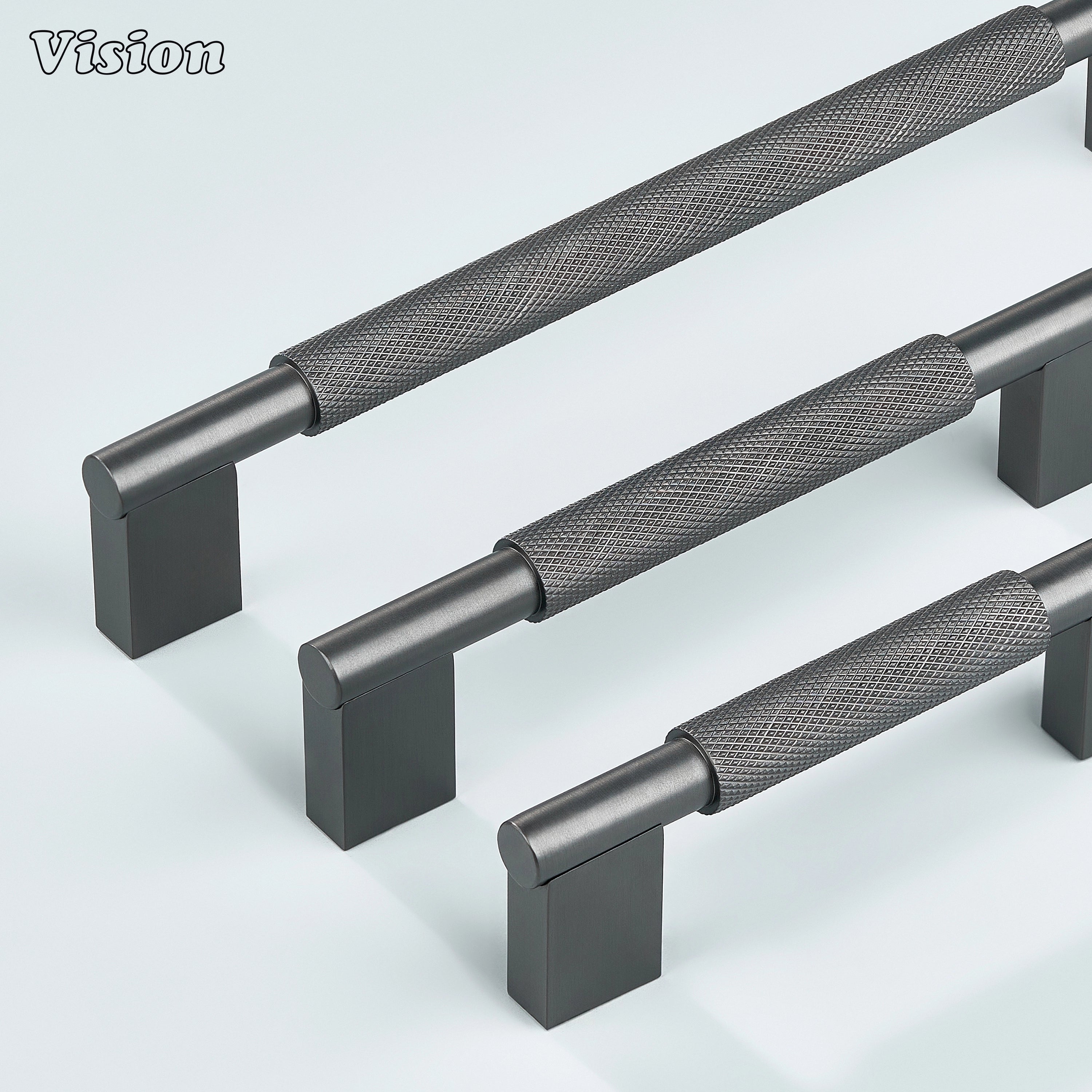 Solid brass Gunmetal Kronos knurled handle with square legs for cabinets