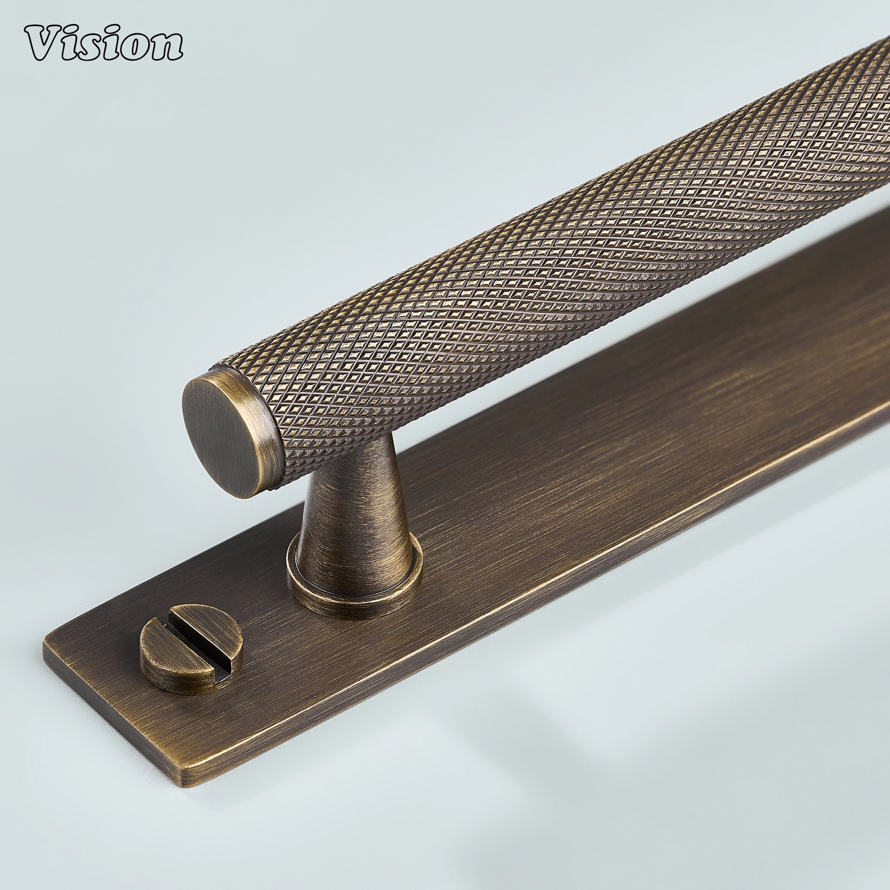 Knurled brass cabinet handle in Antique Bronze finish with cone legs for kitchen cabinets