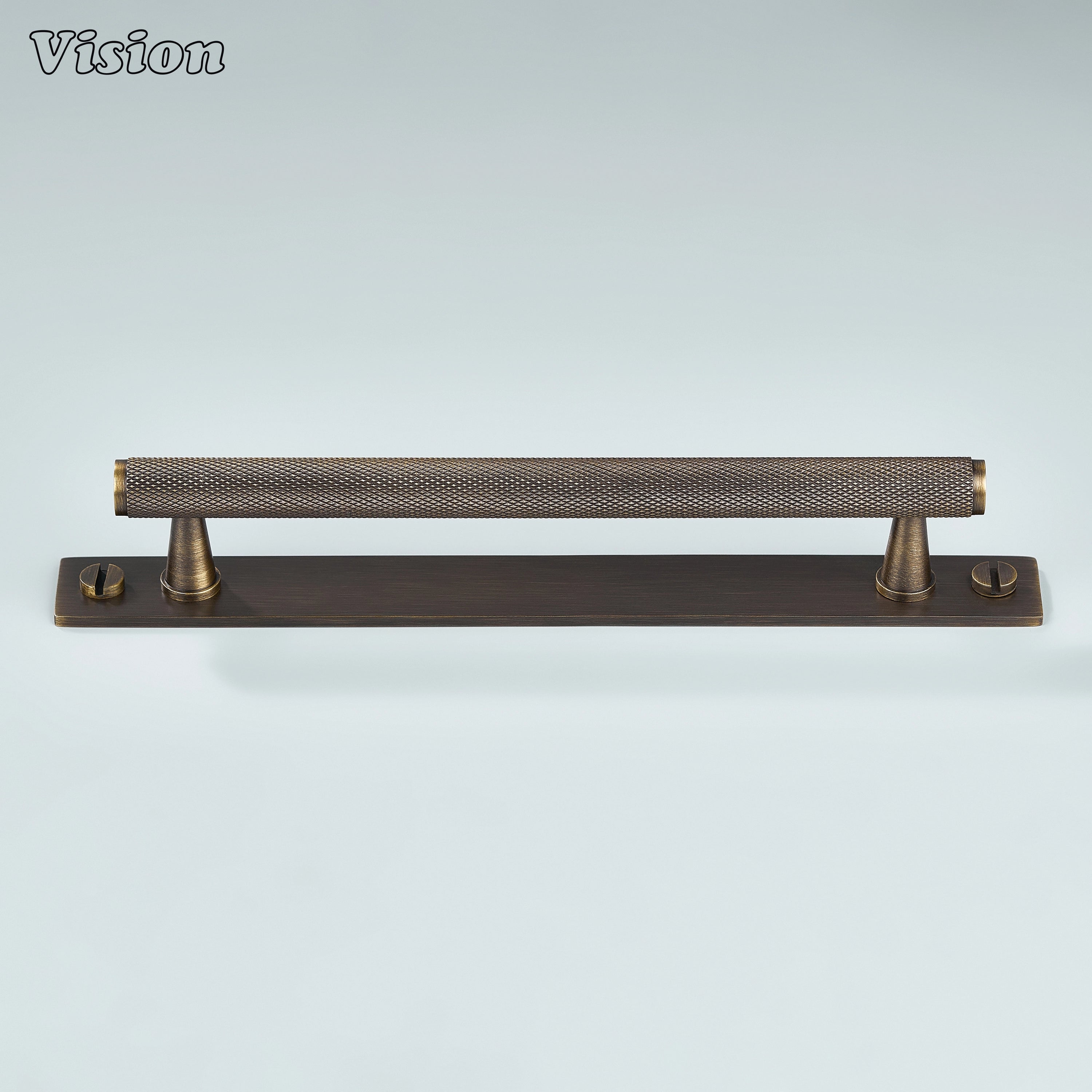 Knurled Antique Bronze cabinet handle mounted on furniture panels