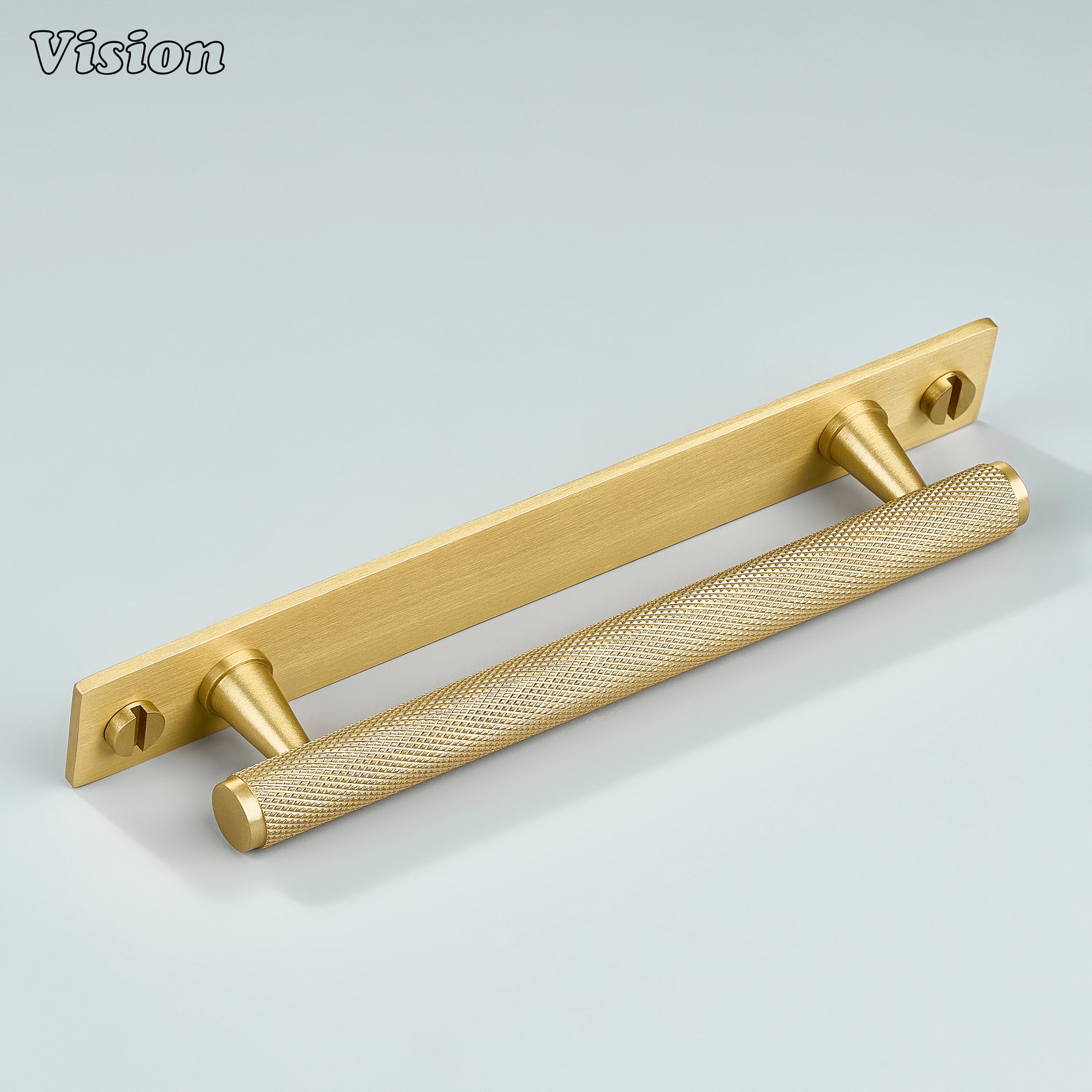 Knurled brass cabinet handle Gold with cone legs for kitchen storage