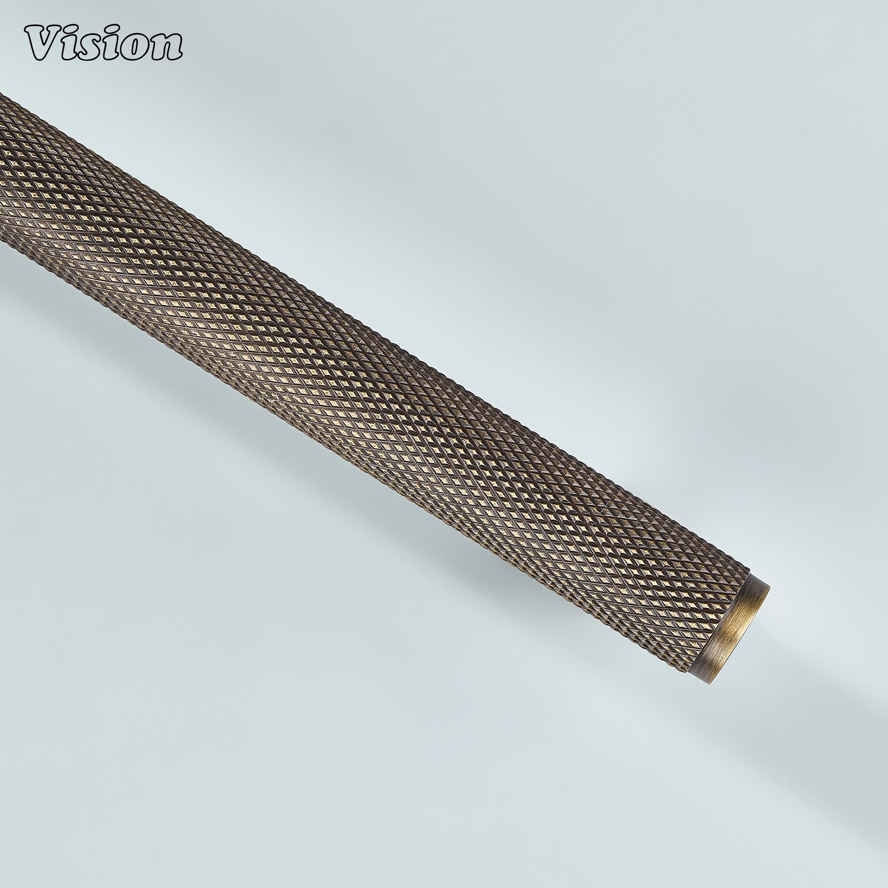 Antique bronze knurled handle for modular kitchen cabinetry.