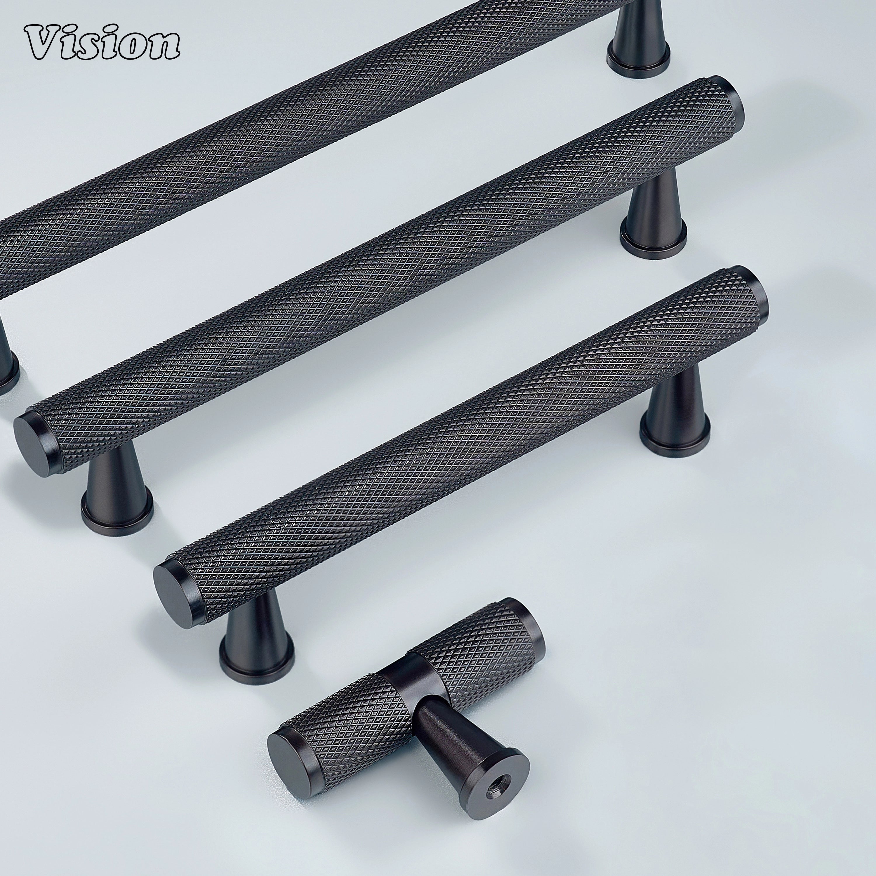 Oil rubbed bronze textured handle for dresser drawers.