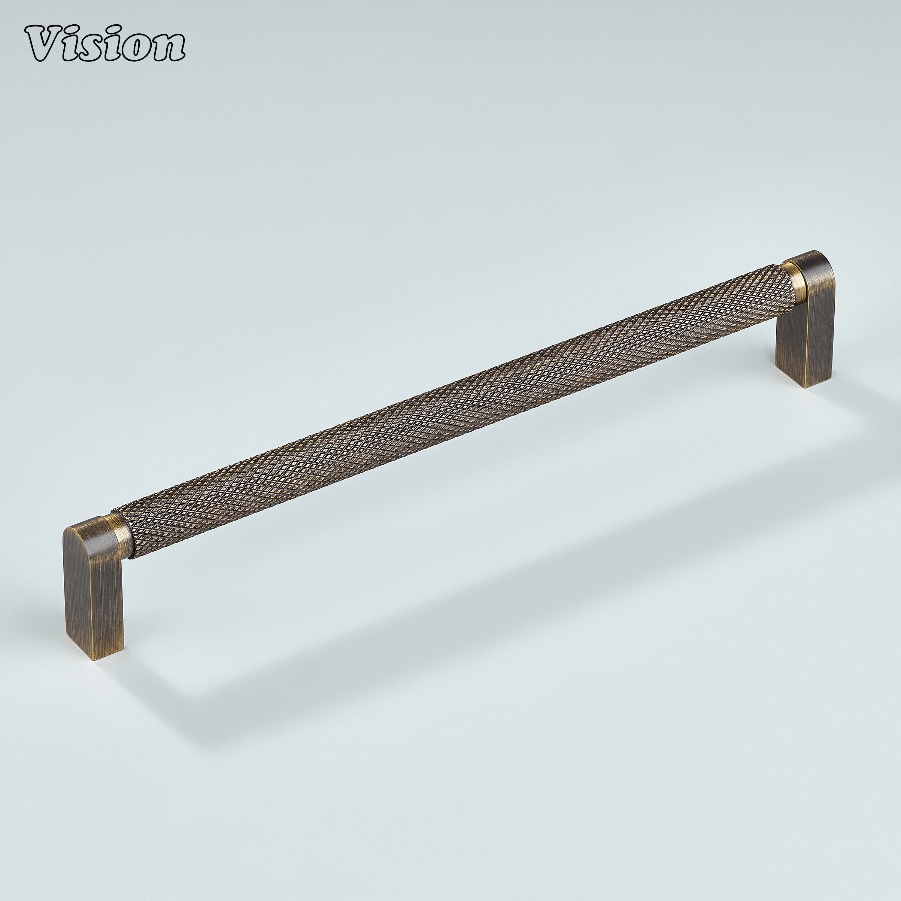 Antique bronze ripple knurled cabinet handle installed on closet doors.