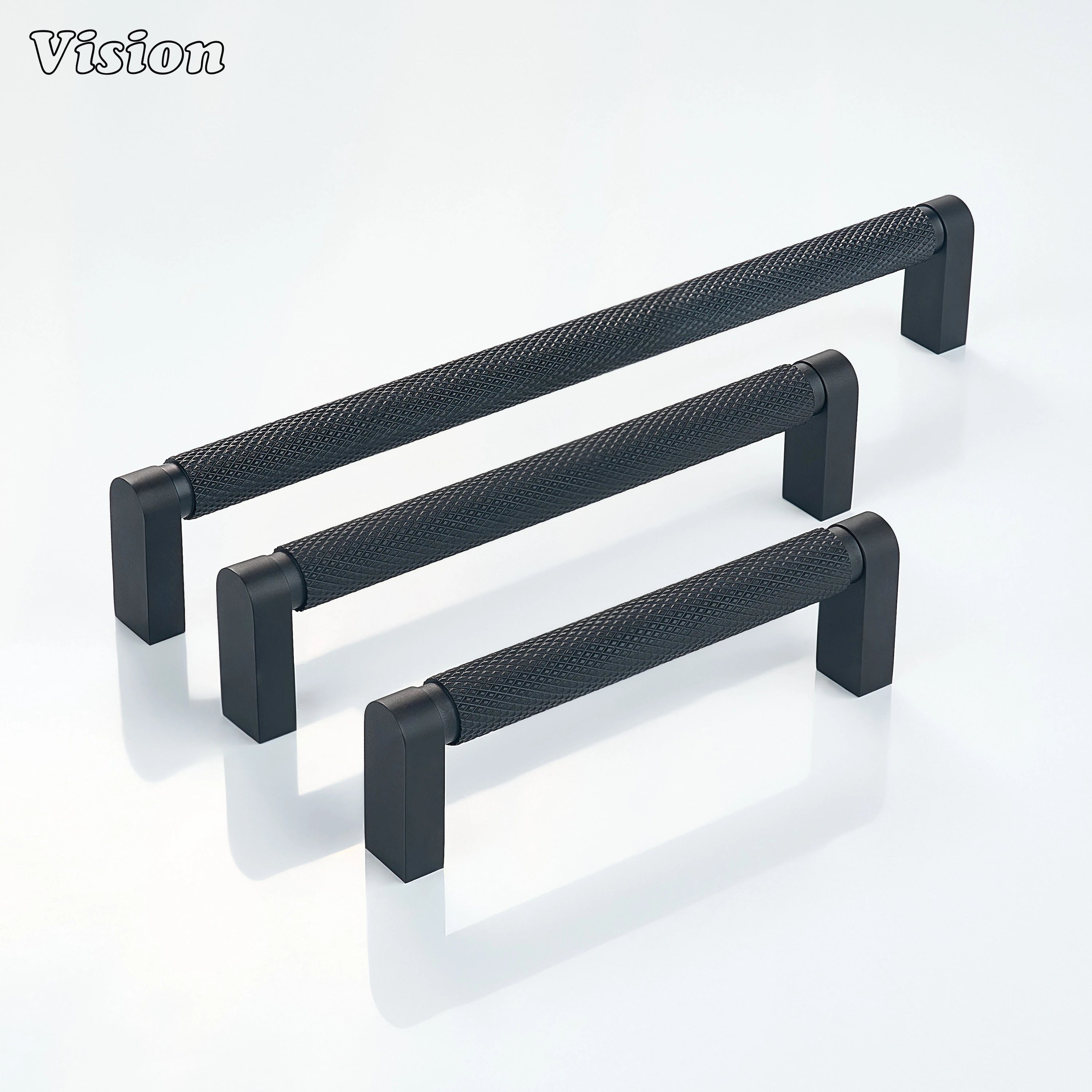 Knurled Black cabinet handle featuring textured bar for wardrobe doors