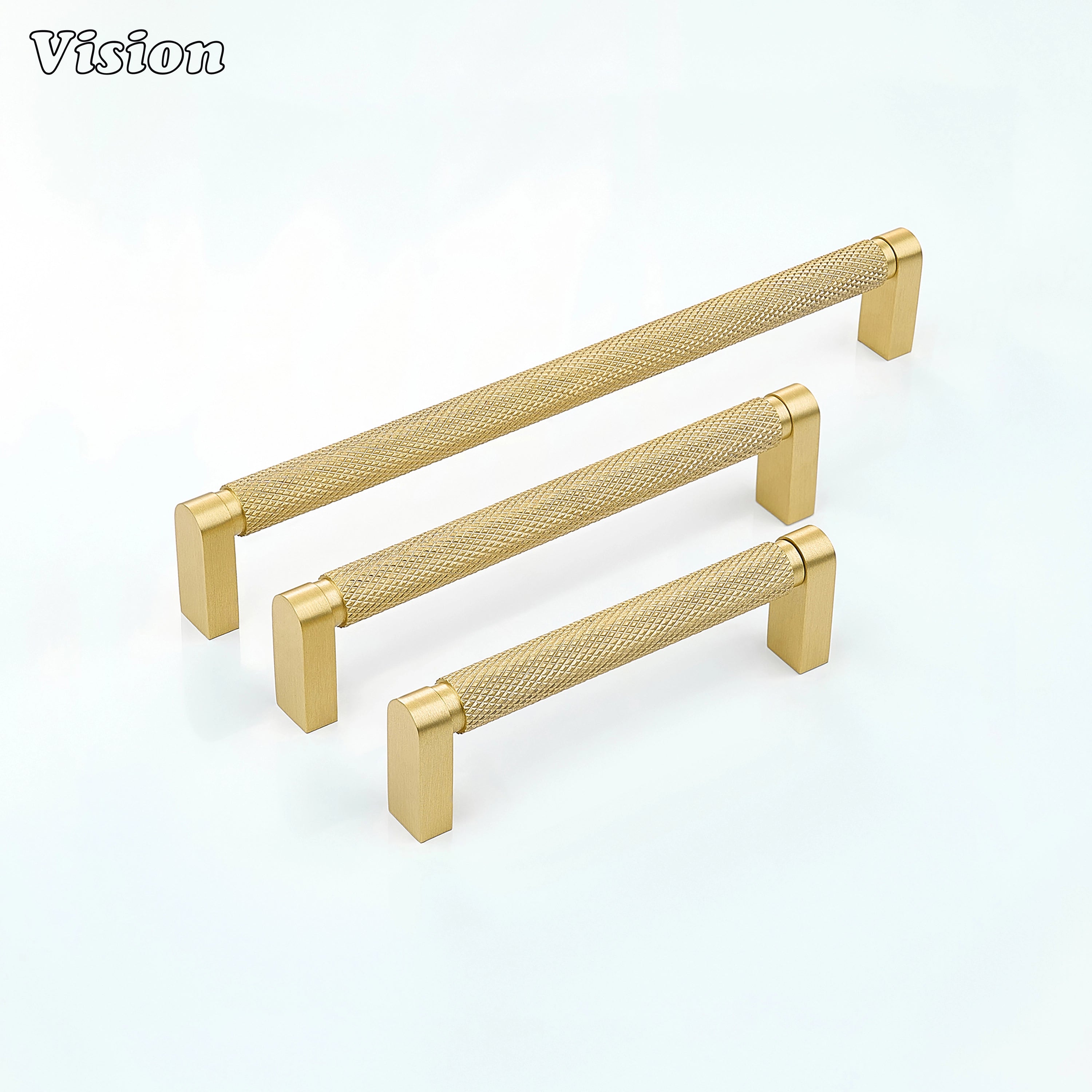 Gold ripple knurled cabinet handle used on wardrobe doors.