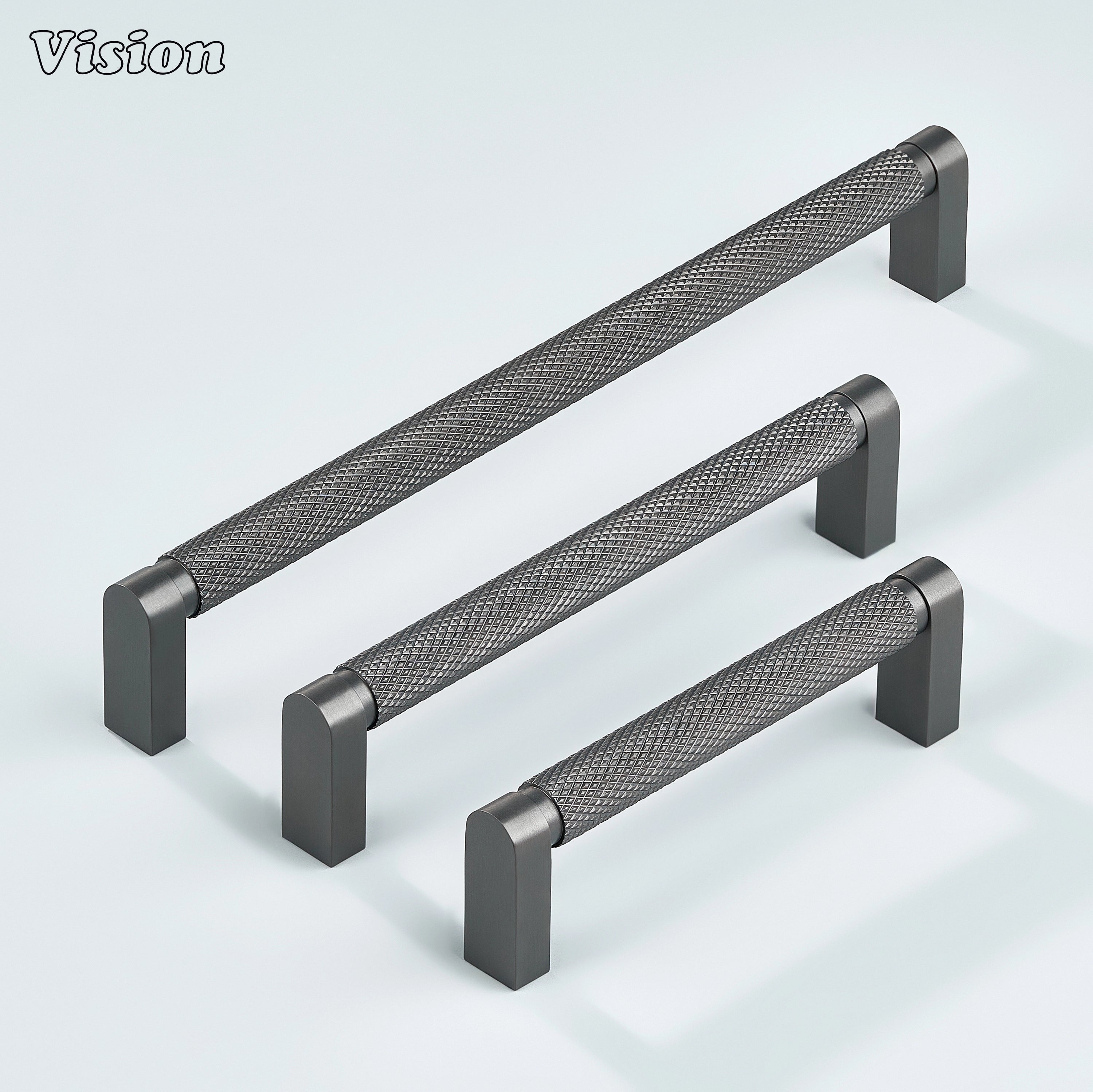 Gunmetal ripple knurled cabinet handle used on wardrobe doors.