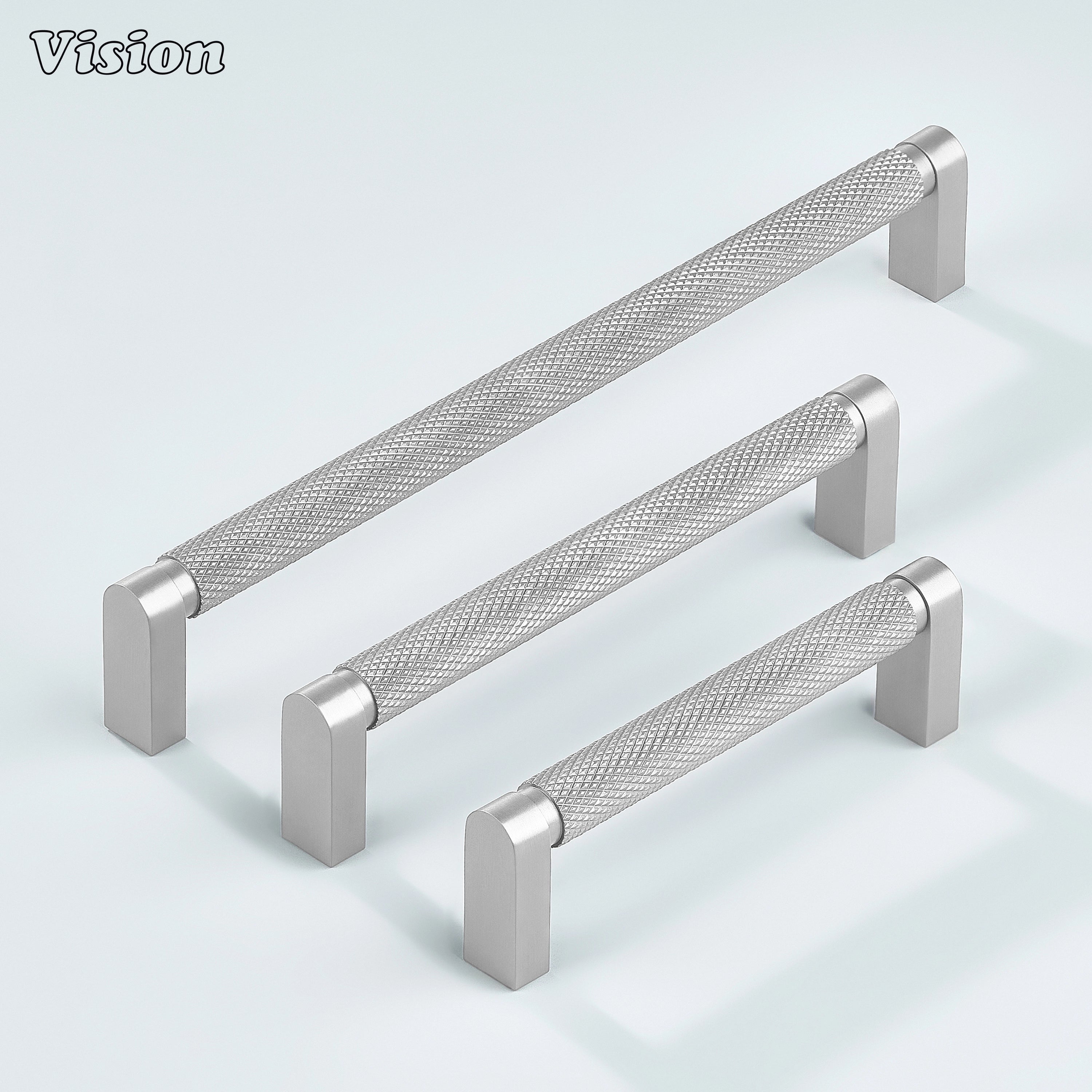 Silver ripple knurled cabinet handle used for wardrobe doors.