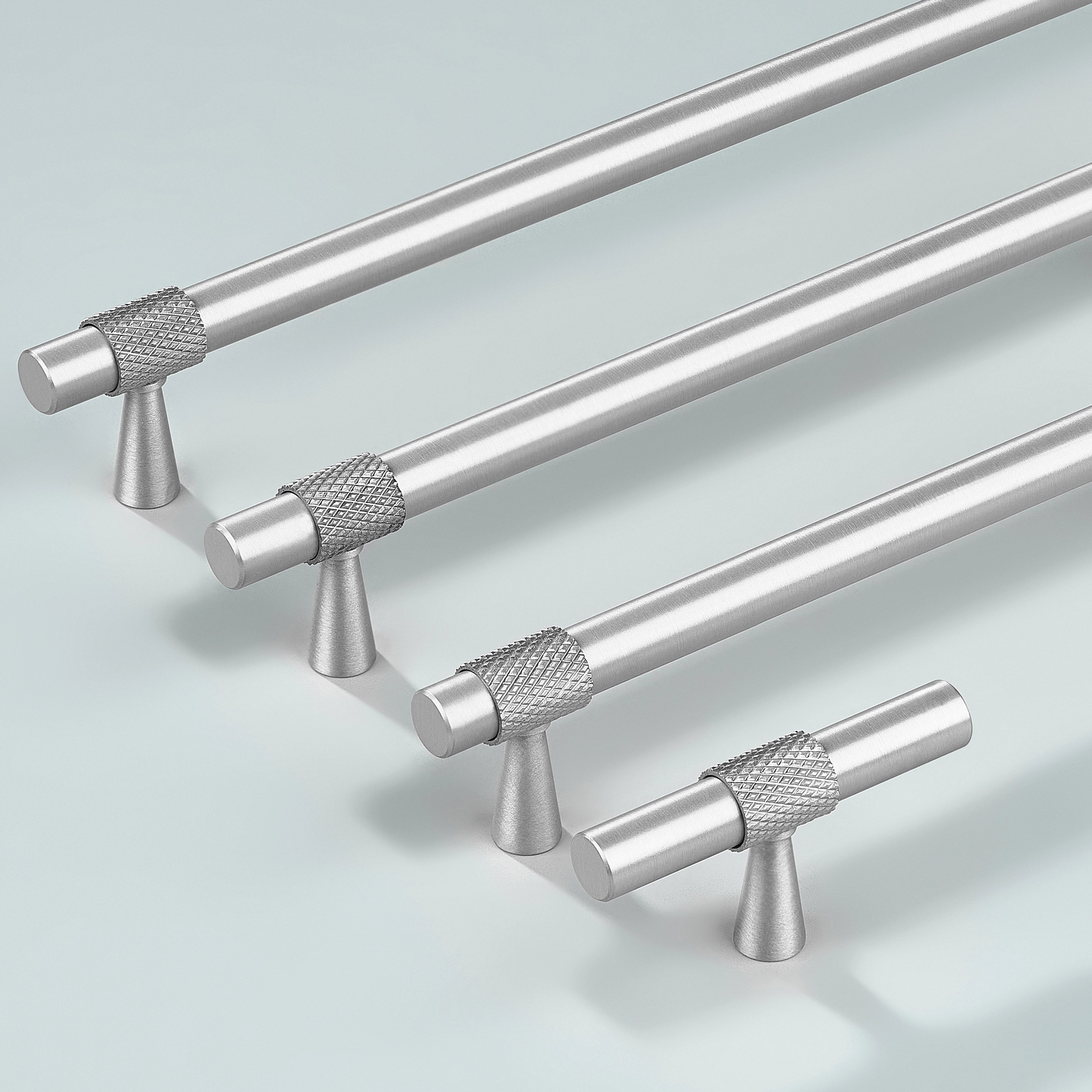 Knurled Cabinet Handles and T Shape Cabinet Knob in silver finish