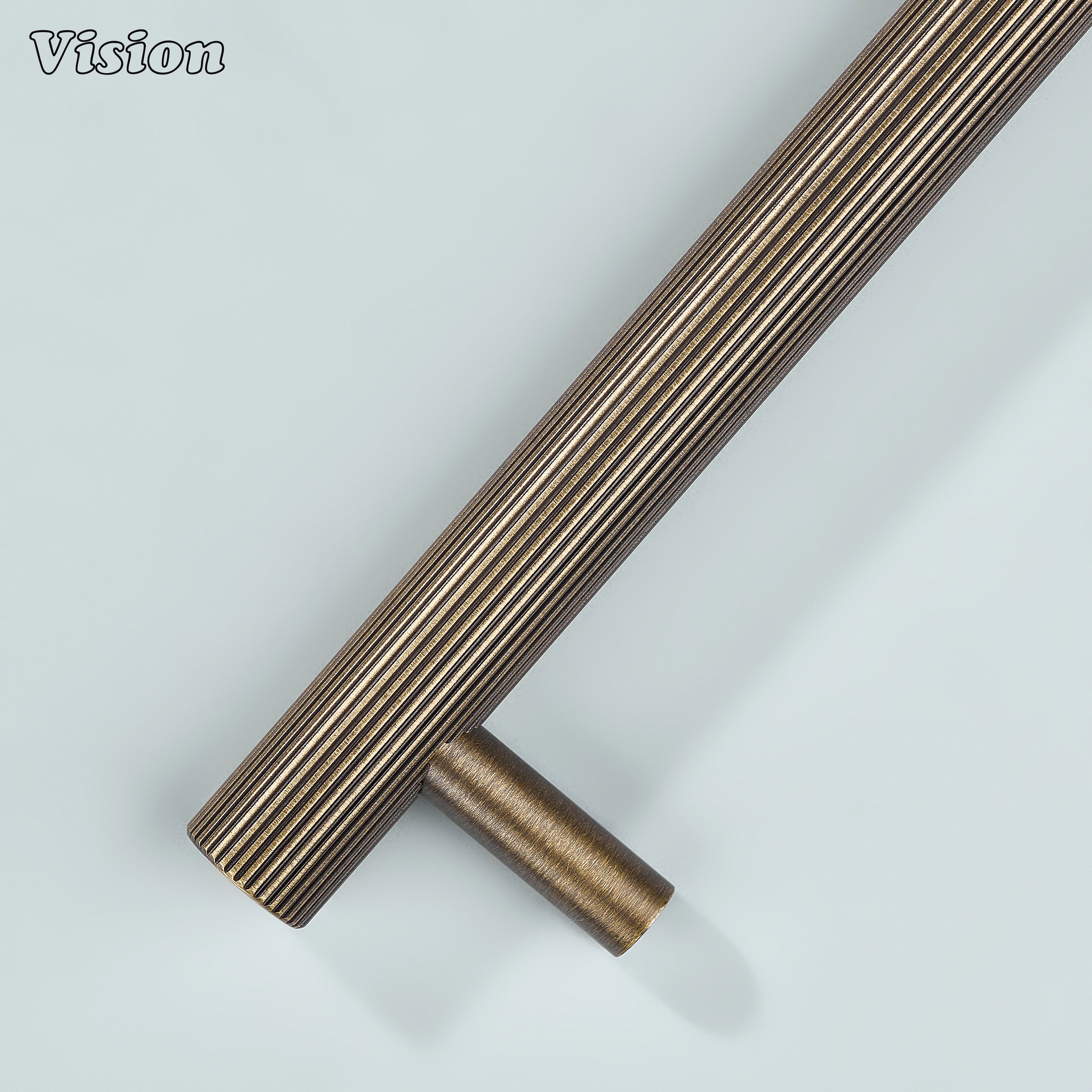 Antique bronze linear knurled handle suitable for furniture drawers.