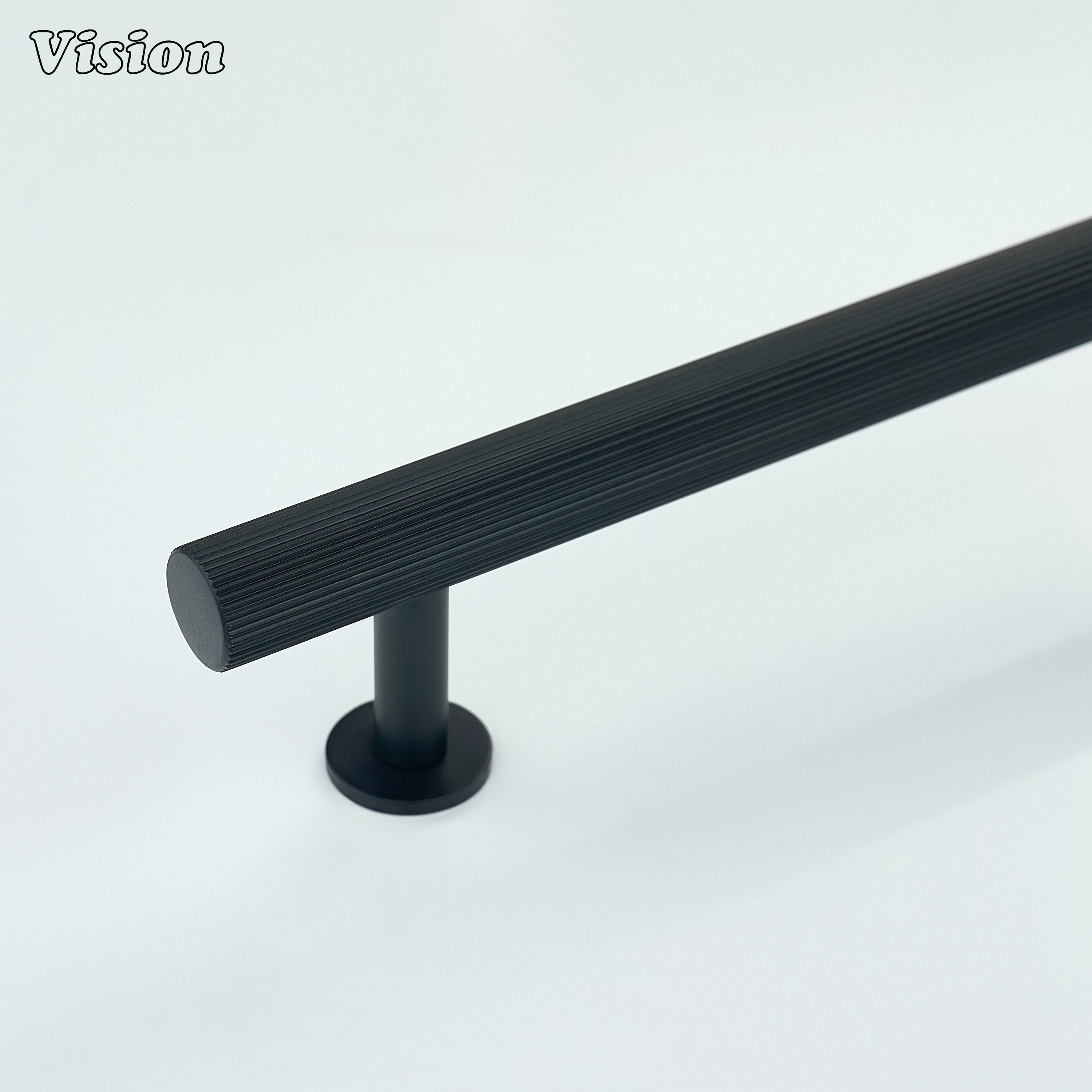 Black knurled cabinet handle with cylindrical bar and round legs for cabinets