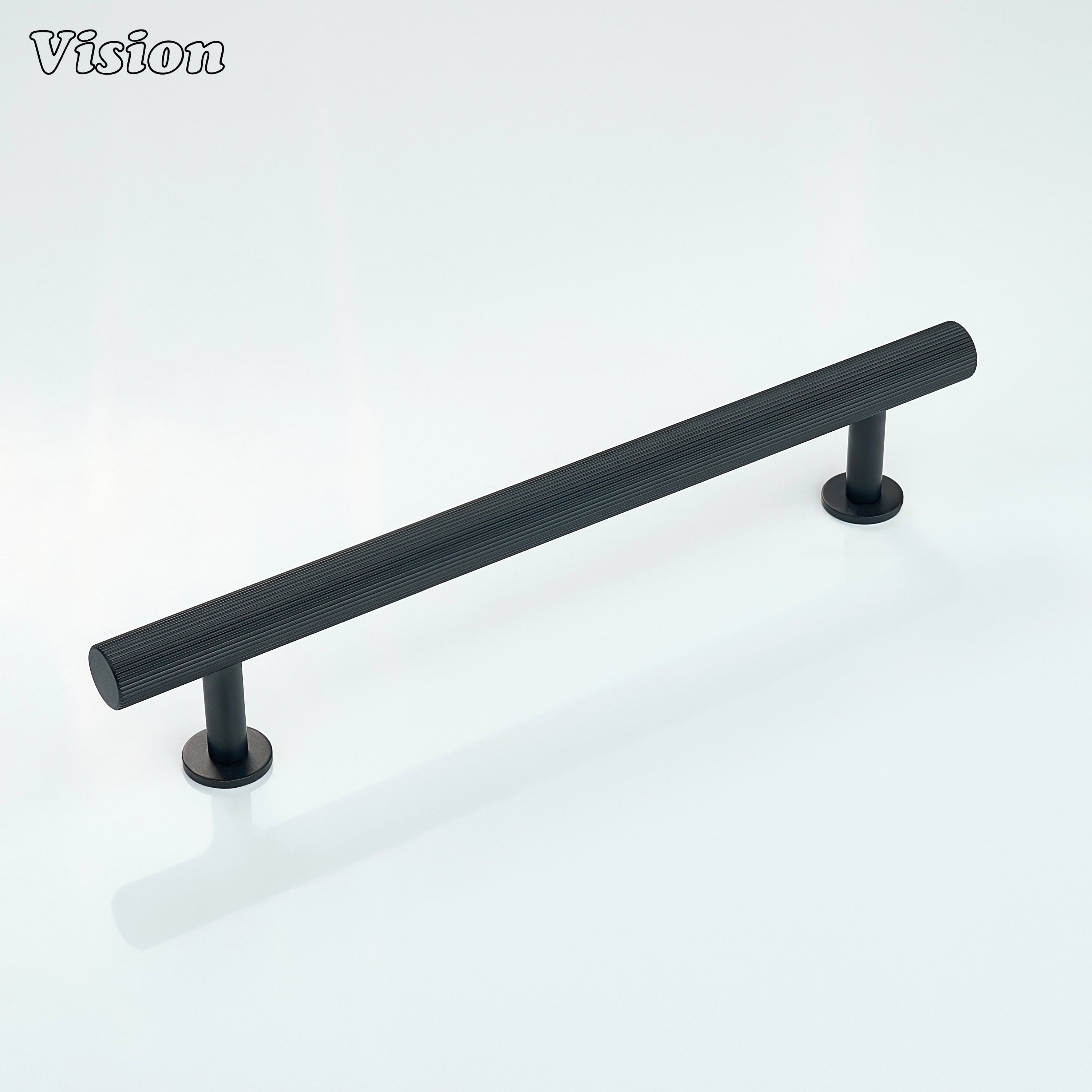 Black linear knurled cabinet handle with sleek bar for kitchen cabinets