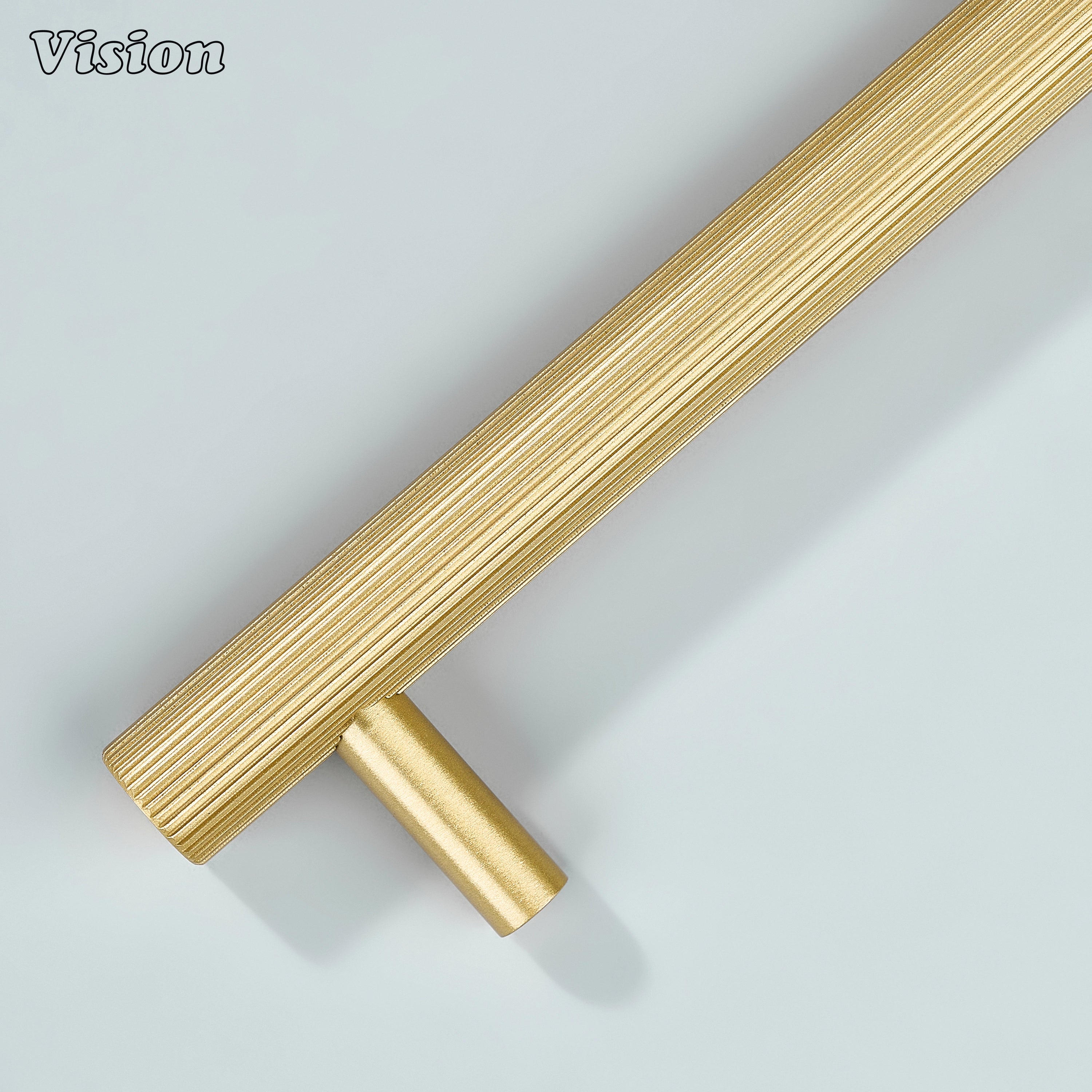 Gold linear knurled handle with sleek legs for wardrobe and closet doors.