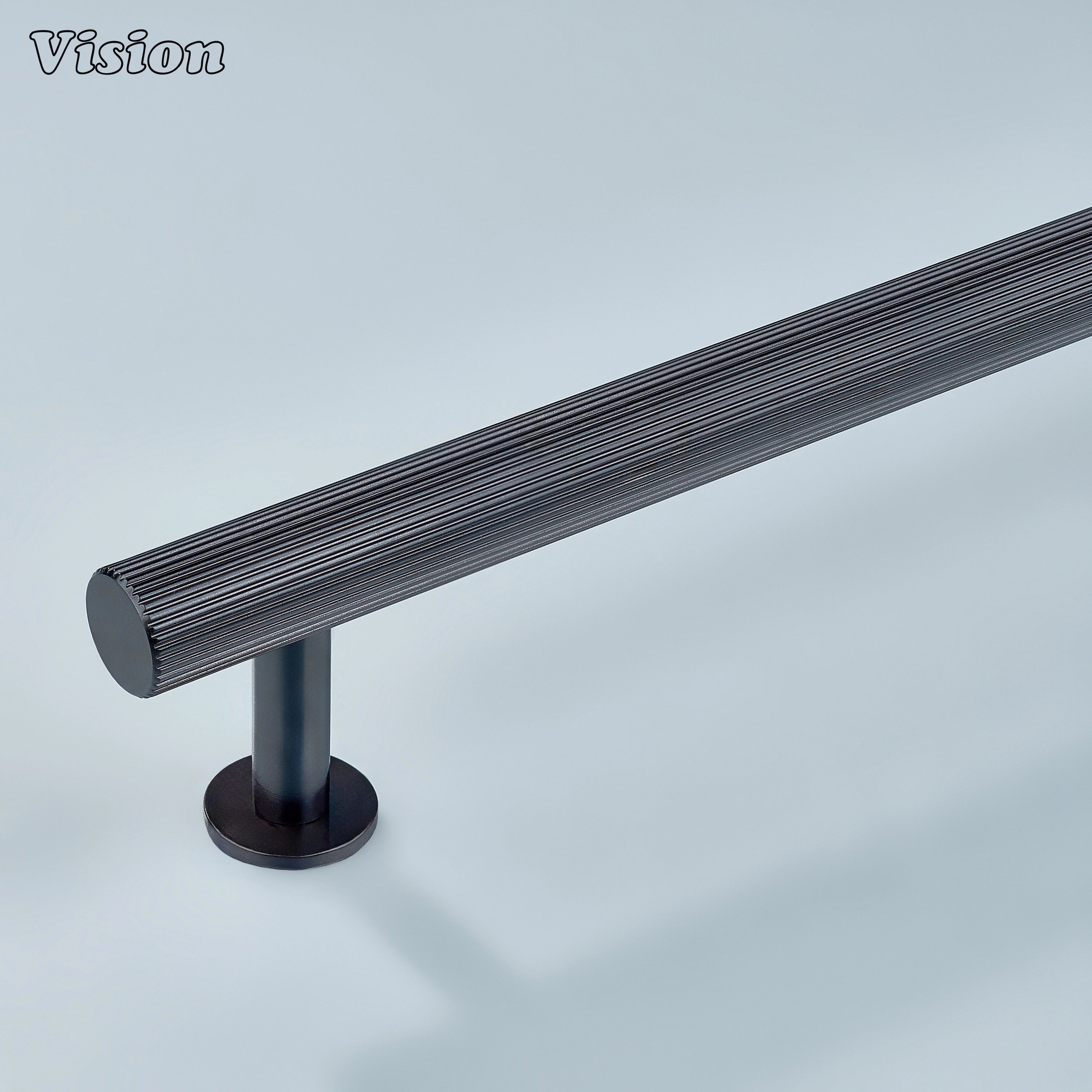 Oil rubbed bronze linear knurled cabinet handle with textured profile for kitchen cabinets.