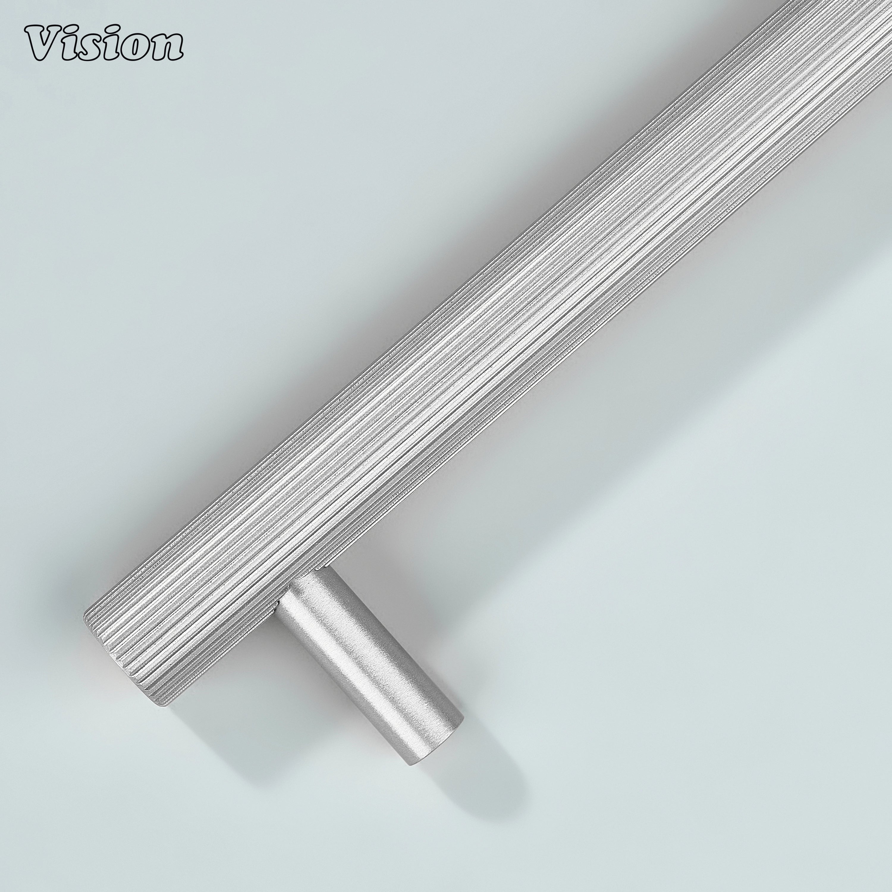 Silver linear knurled pull ideal for wardrobe and closet systems.