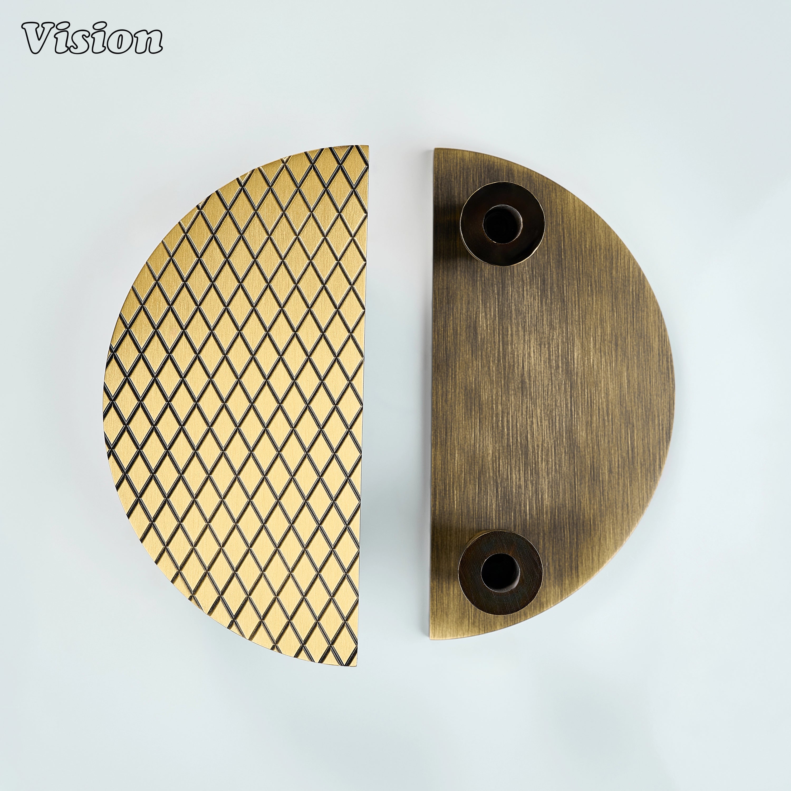 Antique Bronze knurled door handle in half moon pair design for bedroom doors