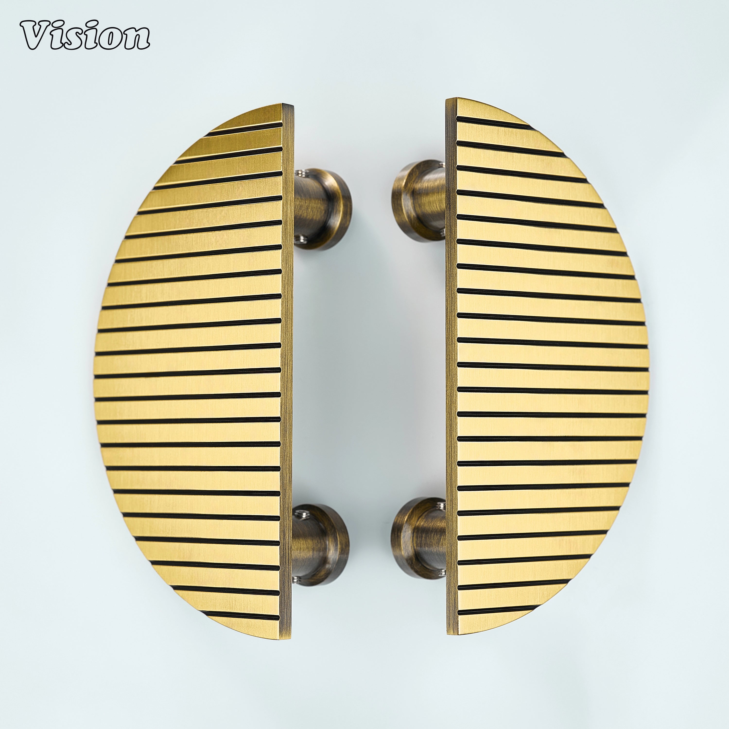 Antique Bronze half moon door handle with striped detailing for bedroom doors