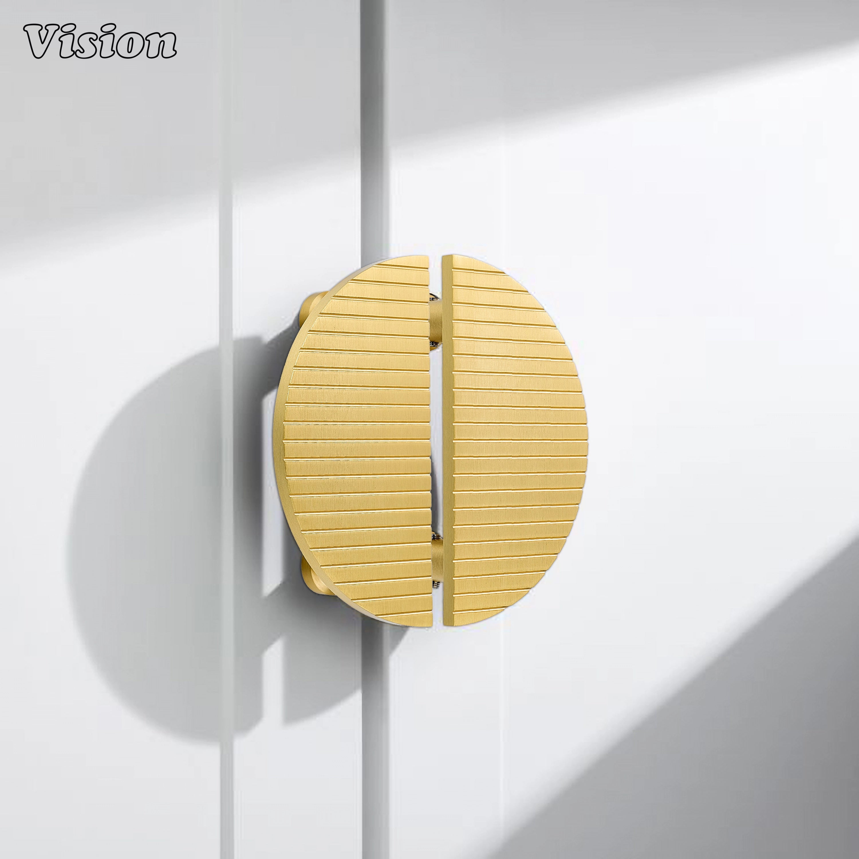 Gold half moon door handle with striped detailing for bedroom and living room doors
