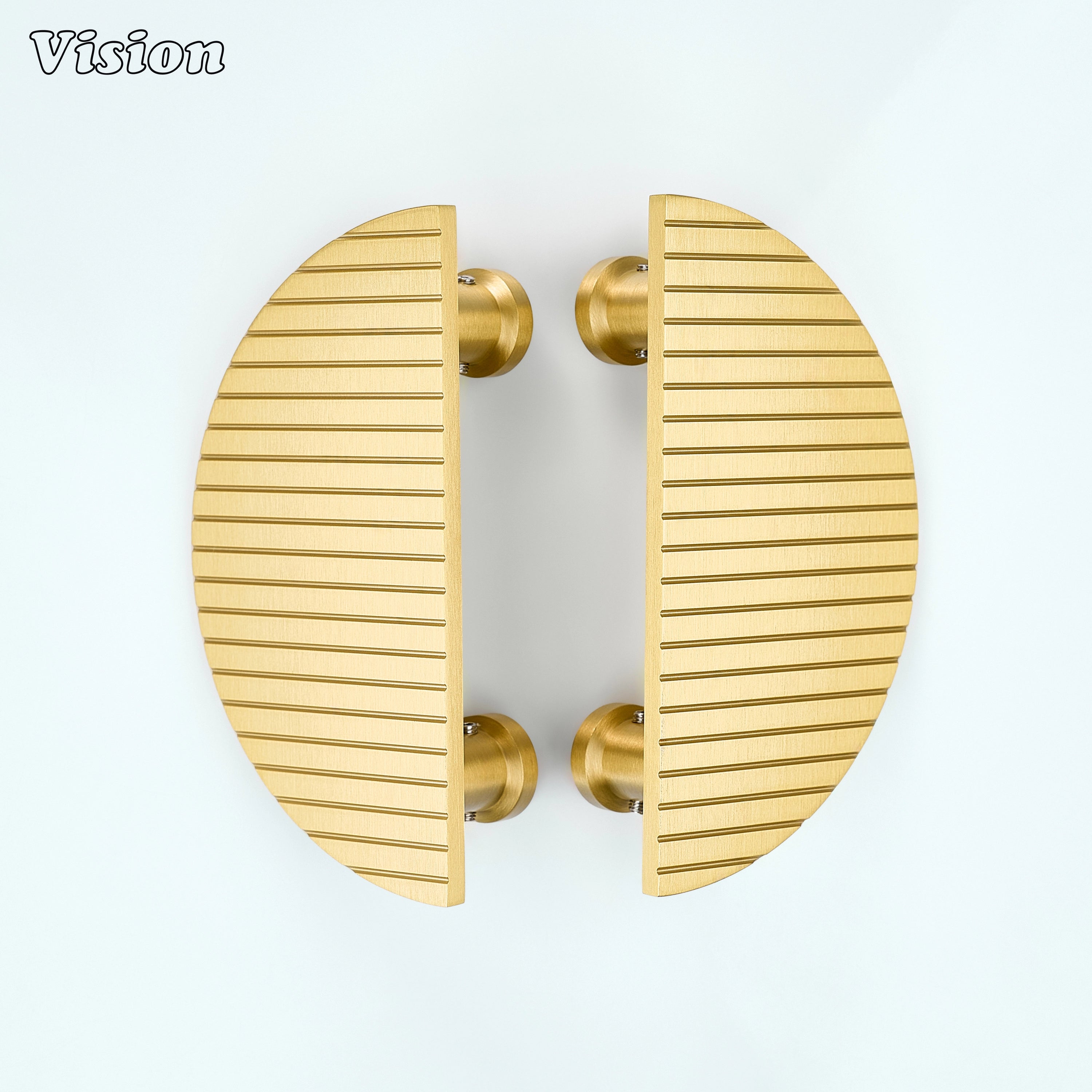 Gold finish half moon door handle with precision grooves for residential entry doors