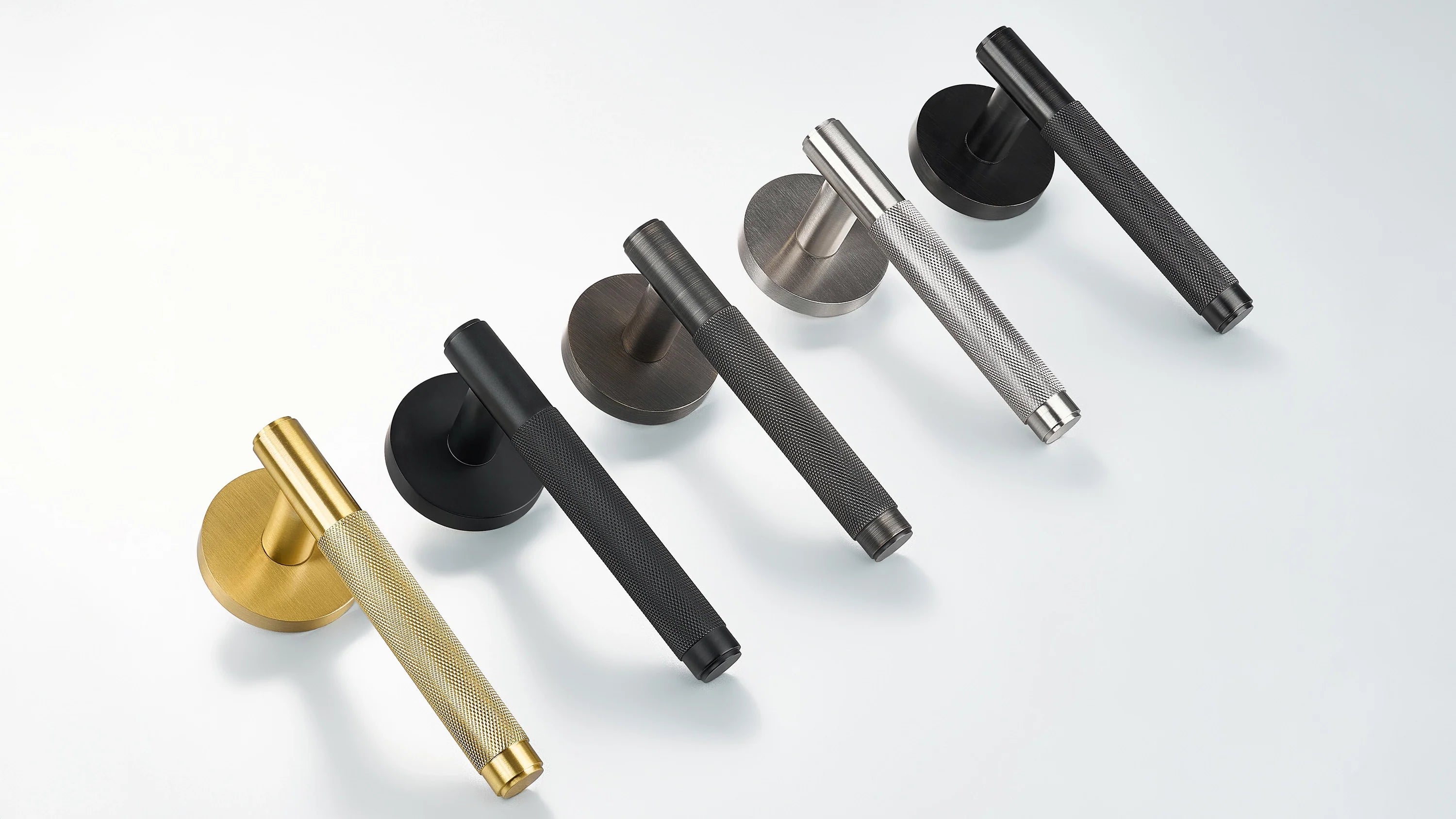Diamond Knurled Door Lever Handles and Hinges in Gold, Antique Bronze, Gunmetal, Oil Rubbed Bronze, Silver and Black Finishes