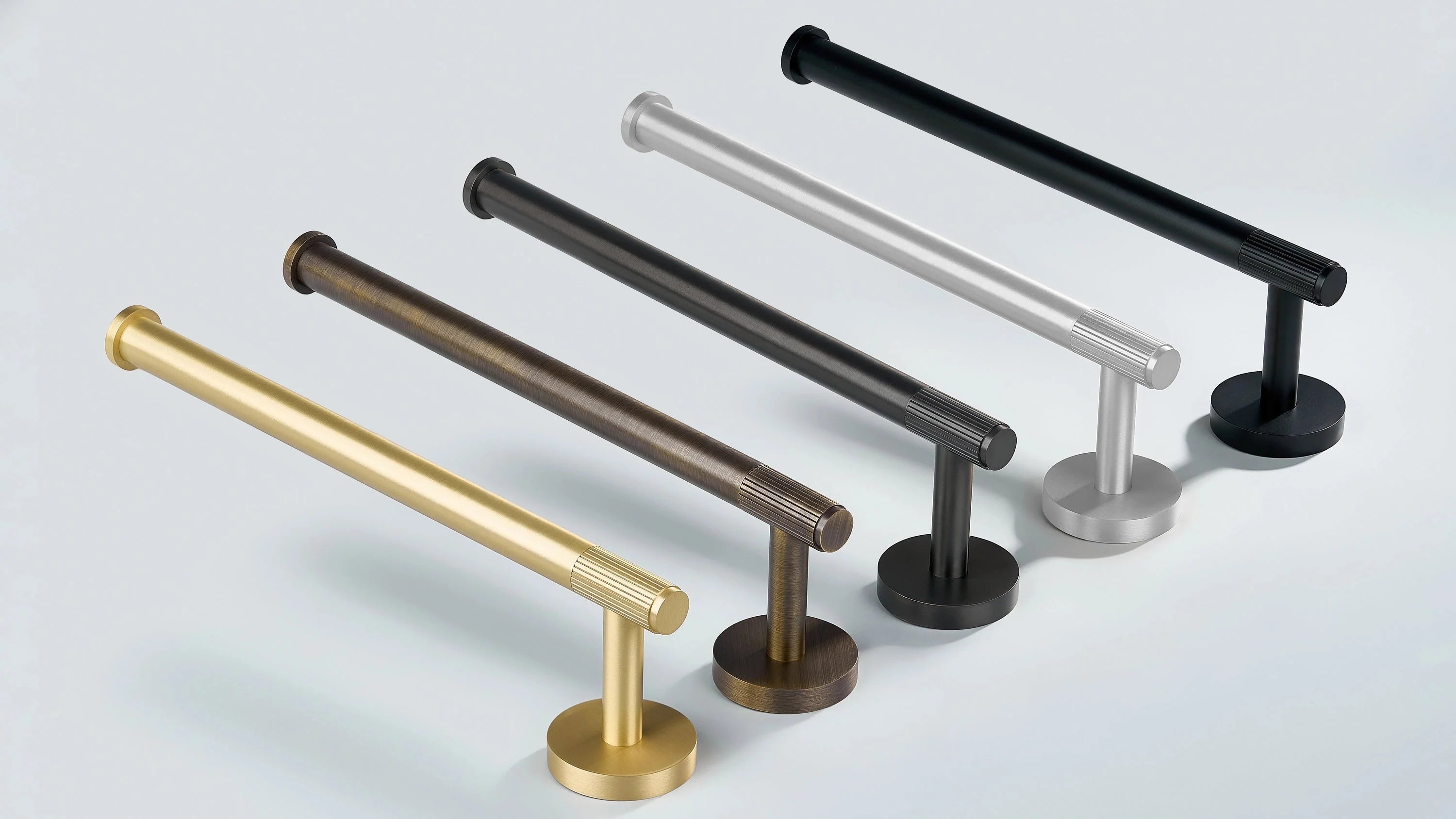 Linear Knurled Towel Holders in Gold, Antique Bronze, Gunmetal, Oil Rubbed Bronze, Silver and Black Finishes