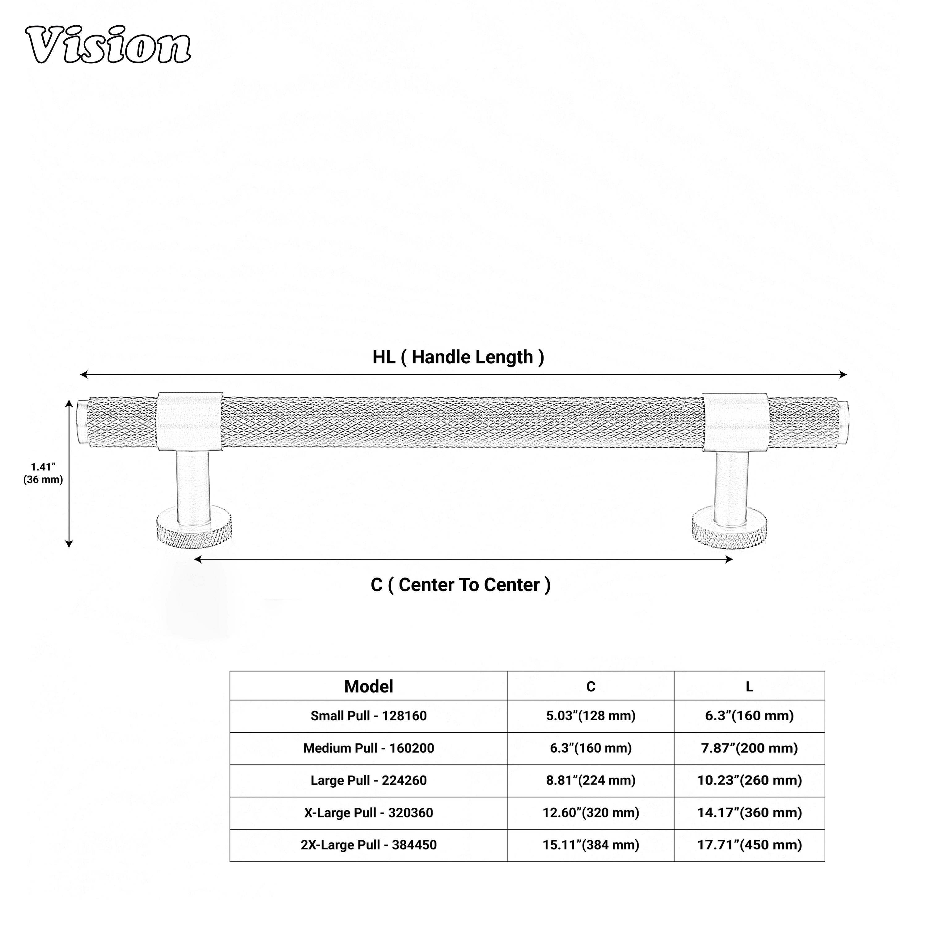 Black cabinet handle with precision knurling for cabinetry