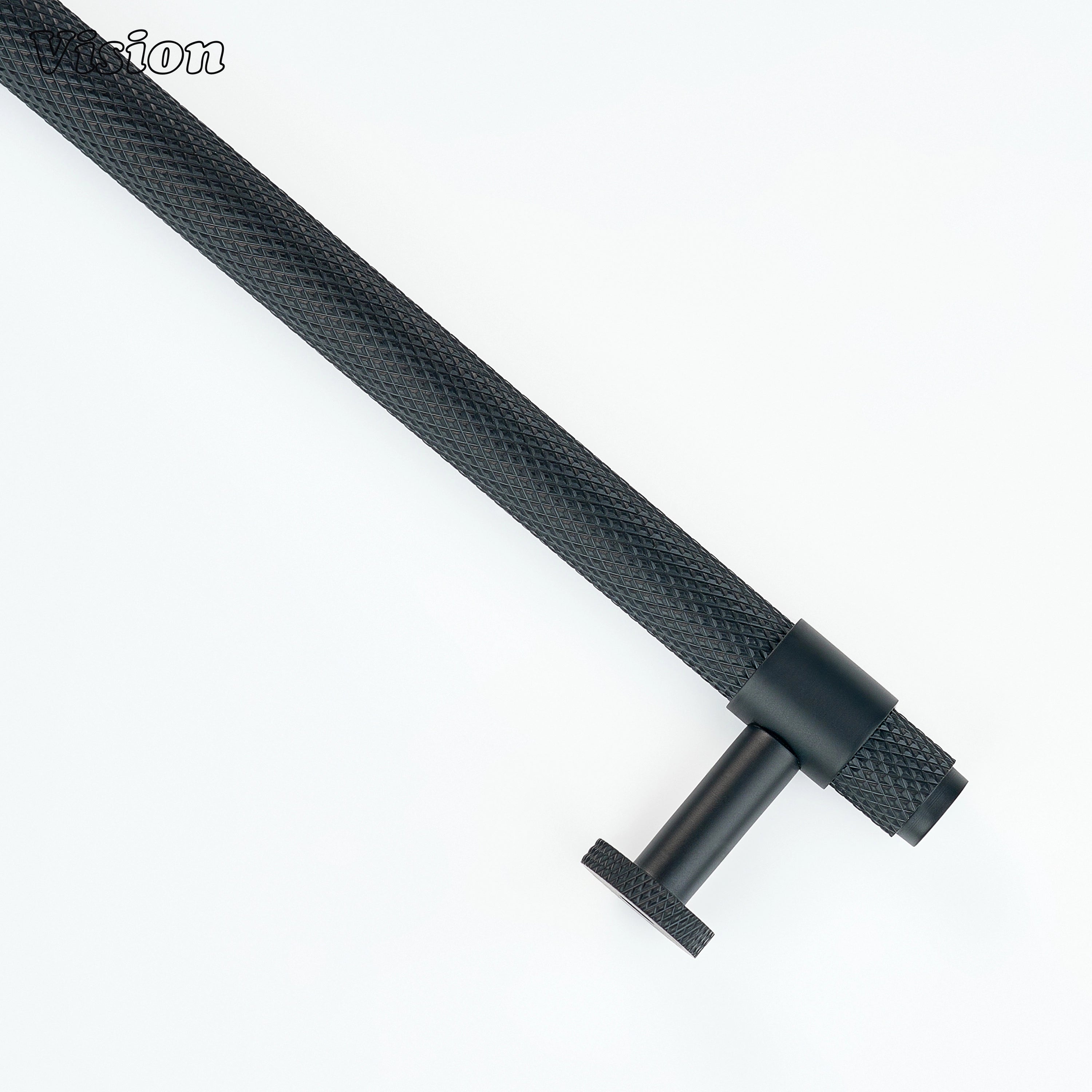 Modern Black cabinet handle with textured grip bar and posts
