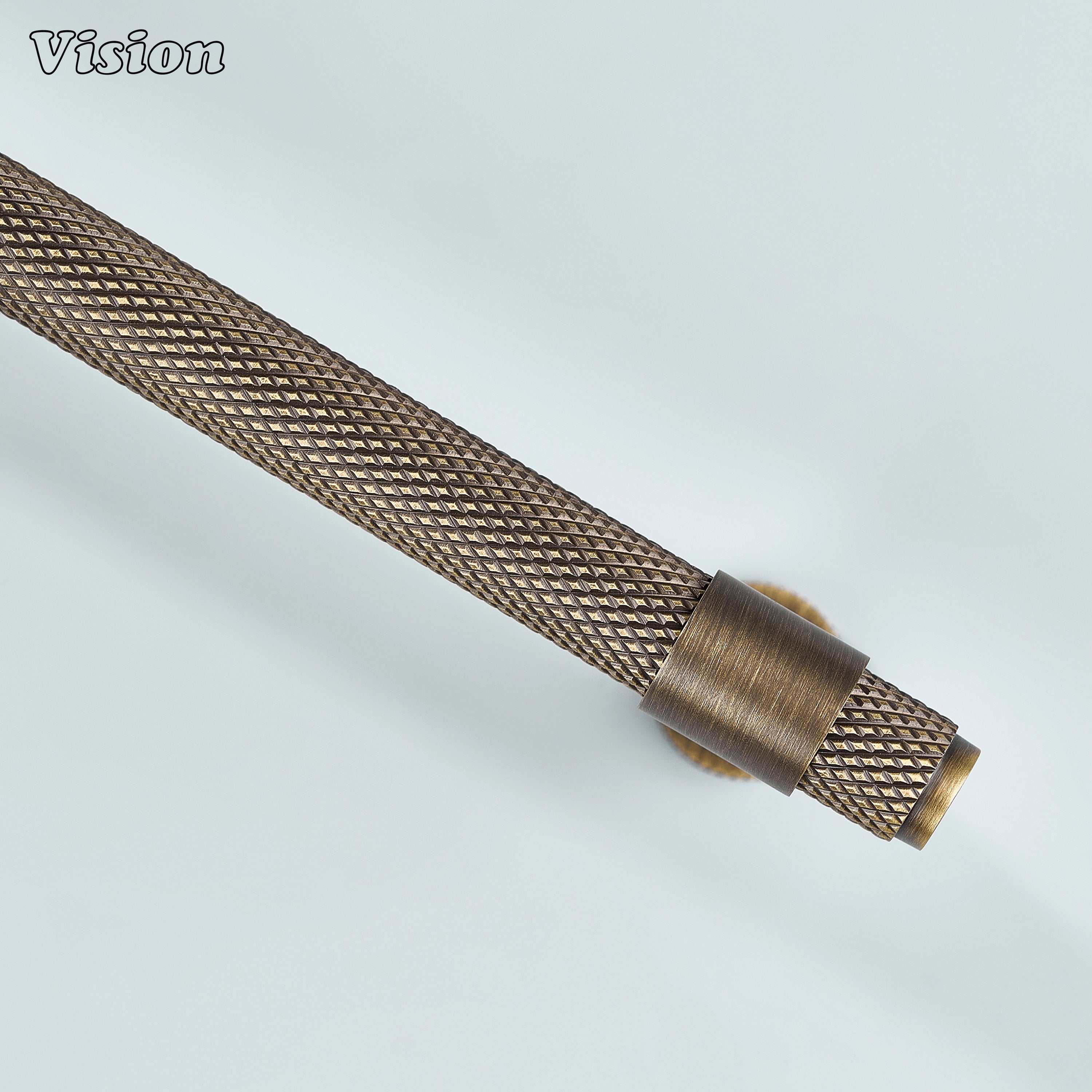 Modern antique bronze Azure knurled ringed handle used for bathroom cabinets.