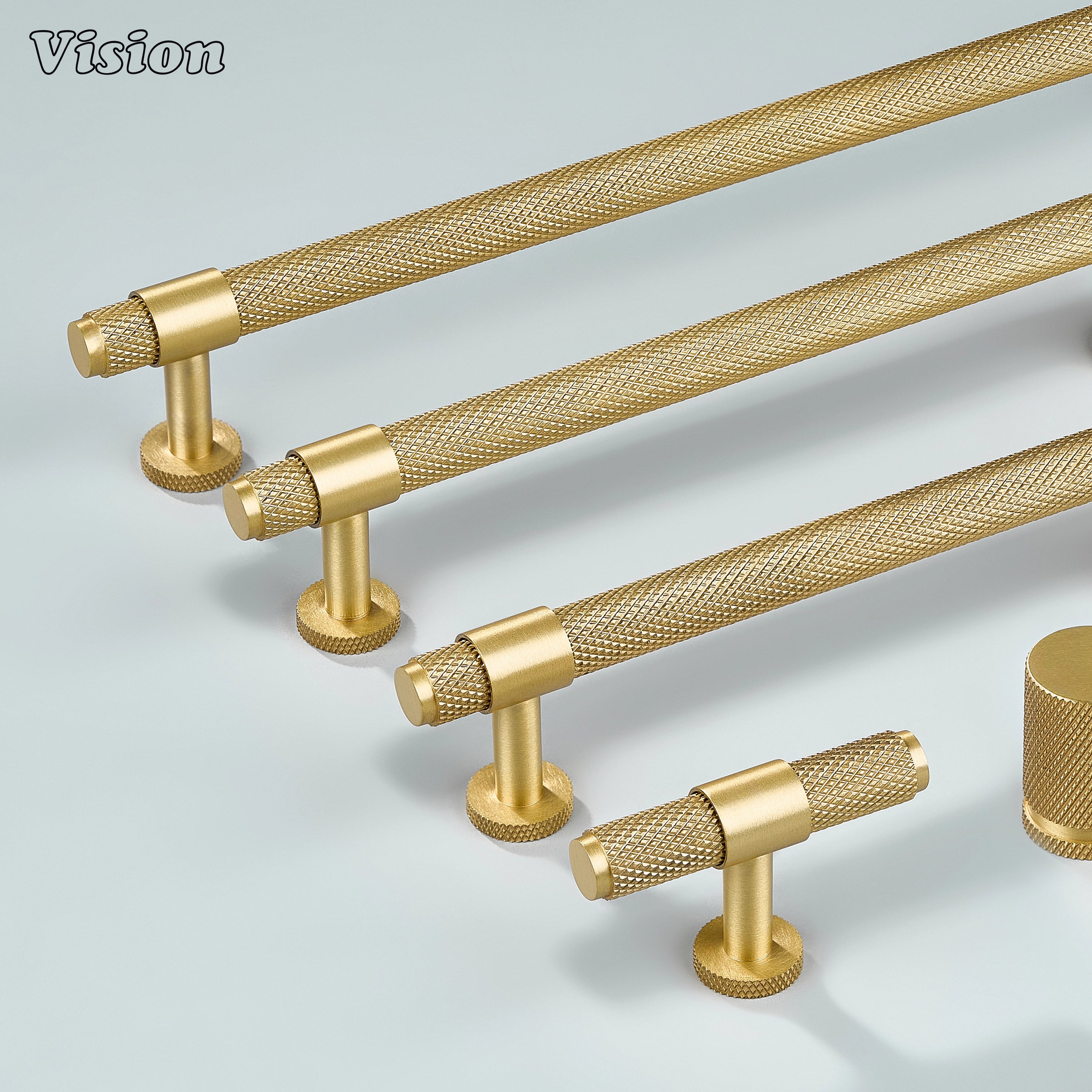 Modern gold Azure knurled ringed handle used for dresser drawers