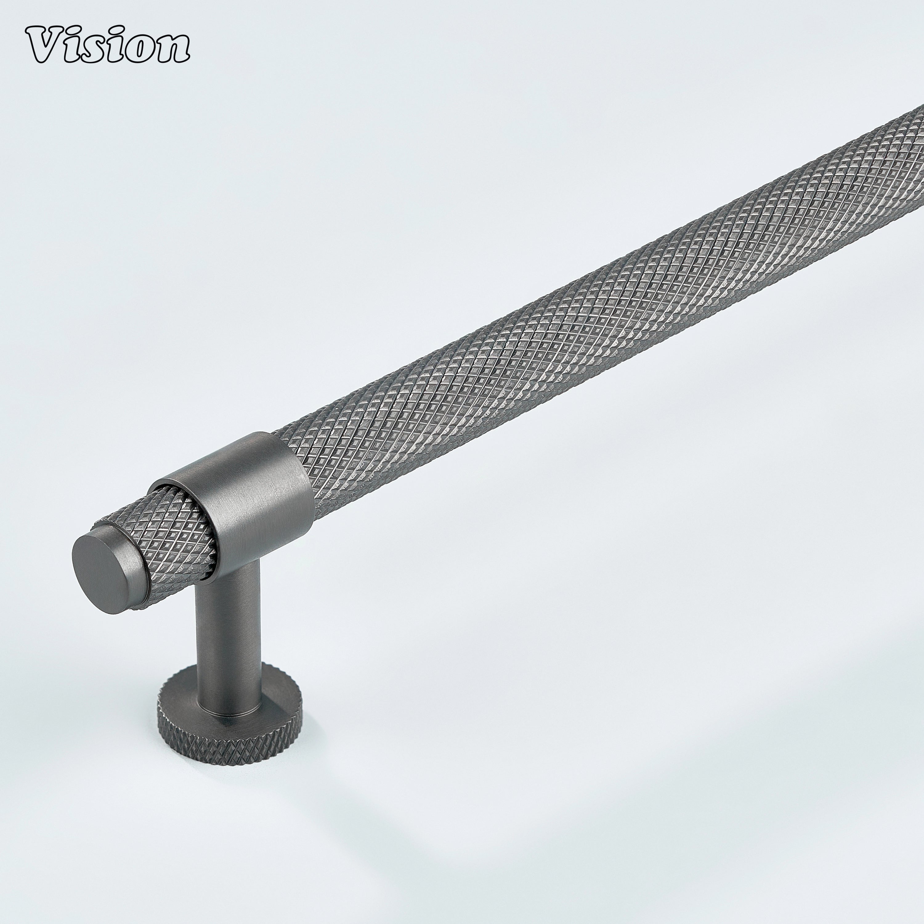 Modern gunmetal Azure knurled ringed handle used for kitchen cabinets