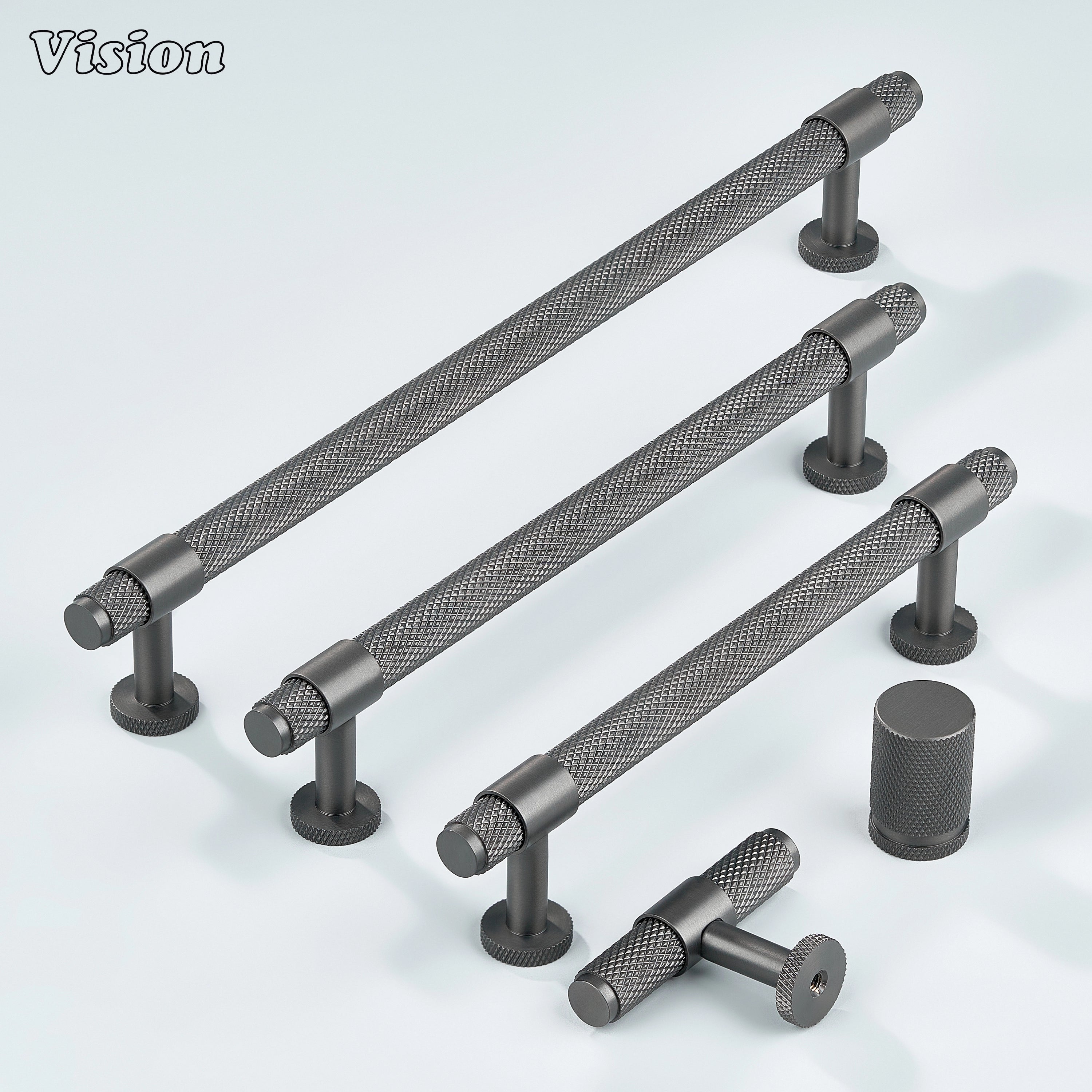 Modern gunmetal Azure knurled ringed handle used for wardrobe doors